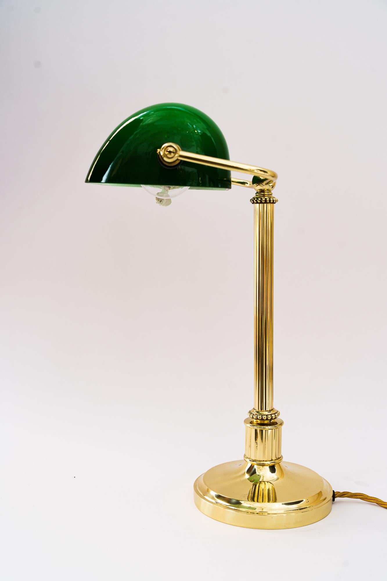 Art Deco Banker Lamp with Green Glass Shade, Vienna, Around 1920s 1