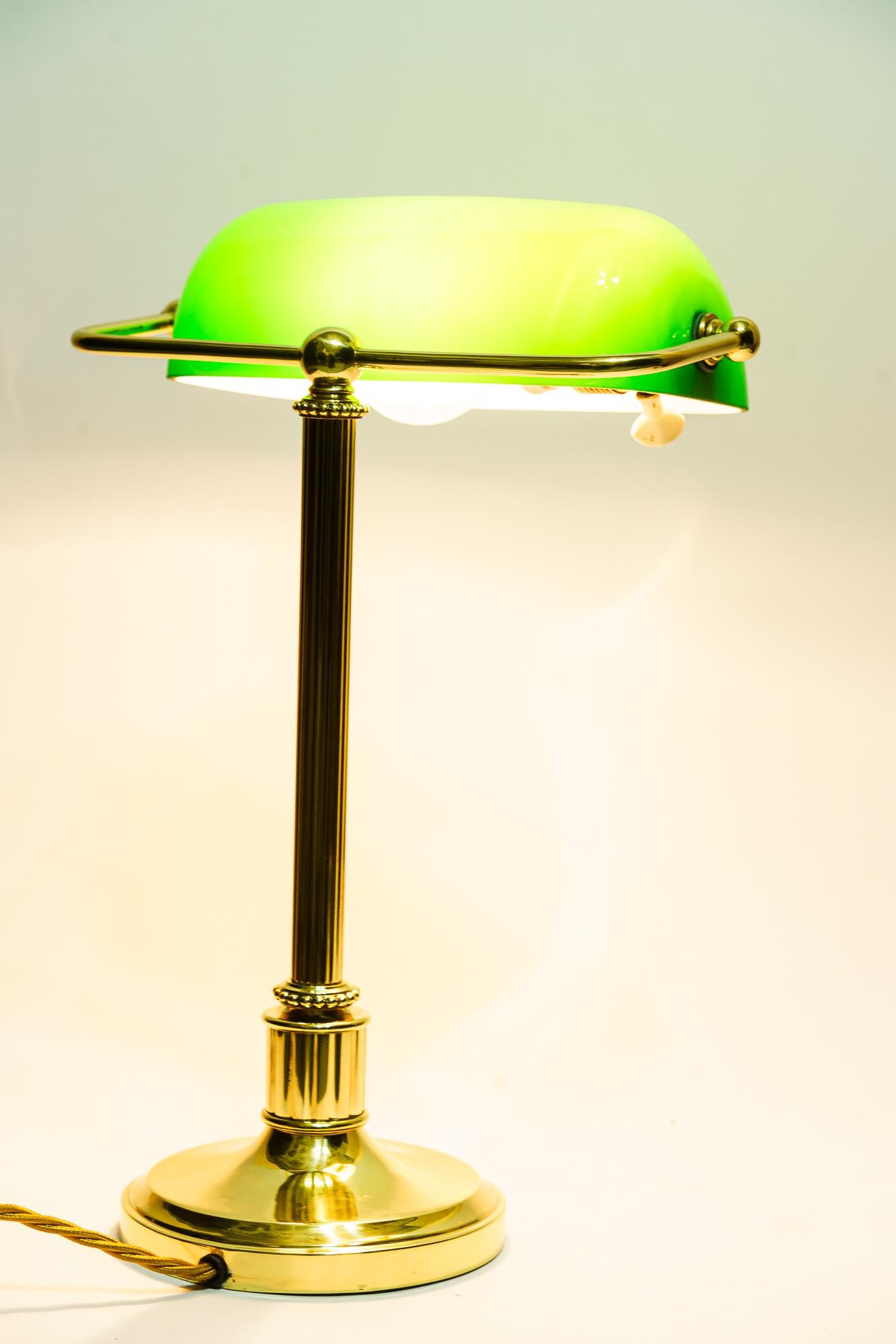Art Deco Banker Lamp with Green Glass Shade, Vienna, Around 1920s For Sale 2