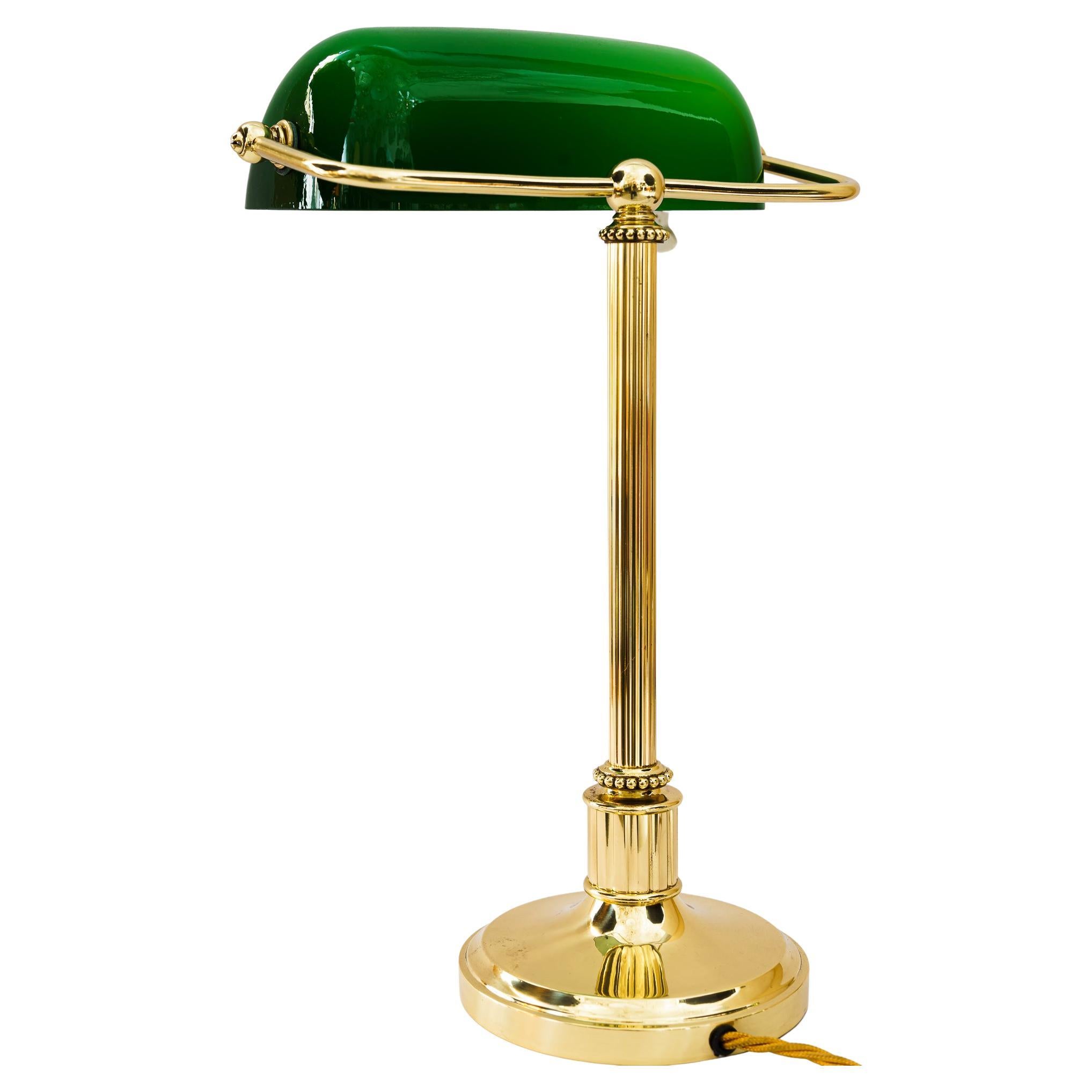 Art Deco Banker Lamp with Green Glass Shade, Vienna, Around 1920s For Sale  at 1stDibs