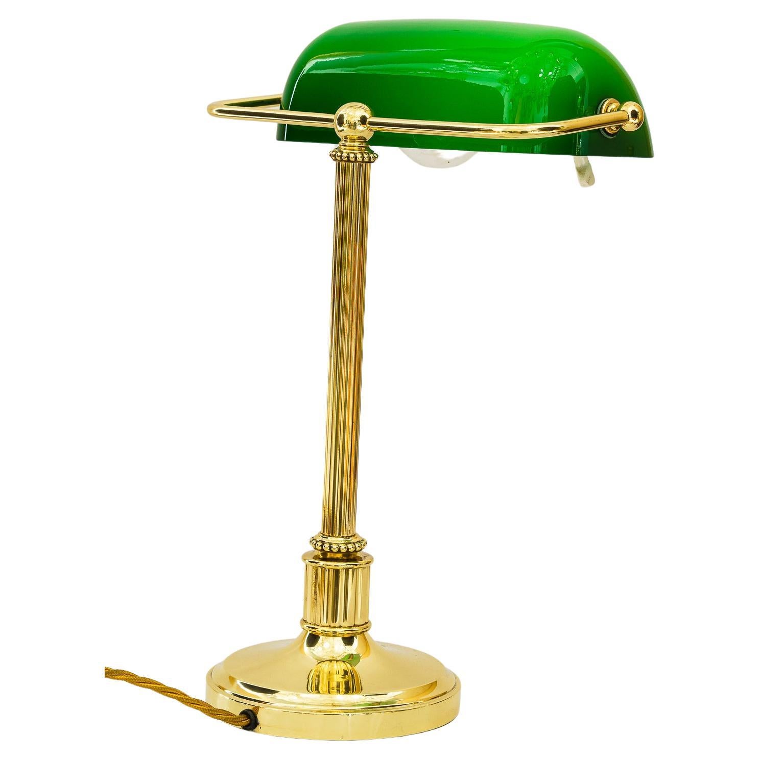 Art Deco Banker Lamp with Green Glass Shade, Vienna, Around 1920s For Sale