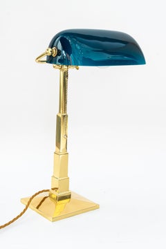 Art Deco Banker lamp with original glass shade vienna around 1920s