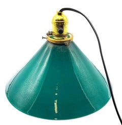 Art Deco Banker/Poker Brass Hanging Ceiling Light w/ 10" Green Glass Shade