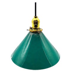 Art Deco Banker/Poker Brass Hanging Ceiling Light w/ 10" Green Glass Shade
