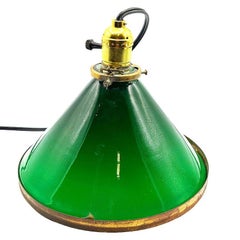 Art Deco Banker/Poker Hanging Ceiling Light w/ 9" Brass Rim Green Glass Shade