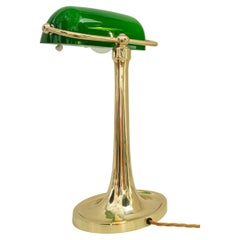 Antique Art Deco "Banker" Table Lamp with Green Glass Sahde, Around 1920s