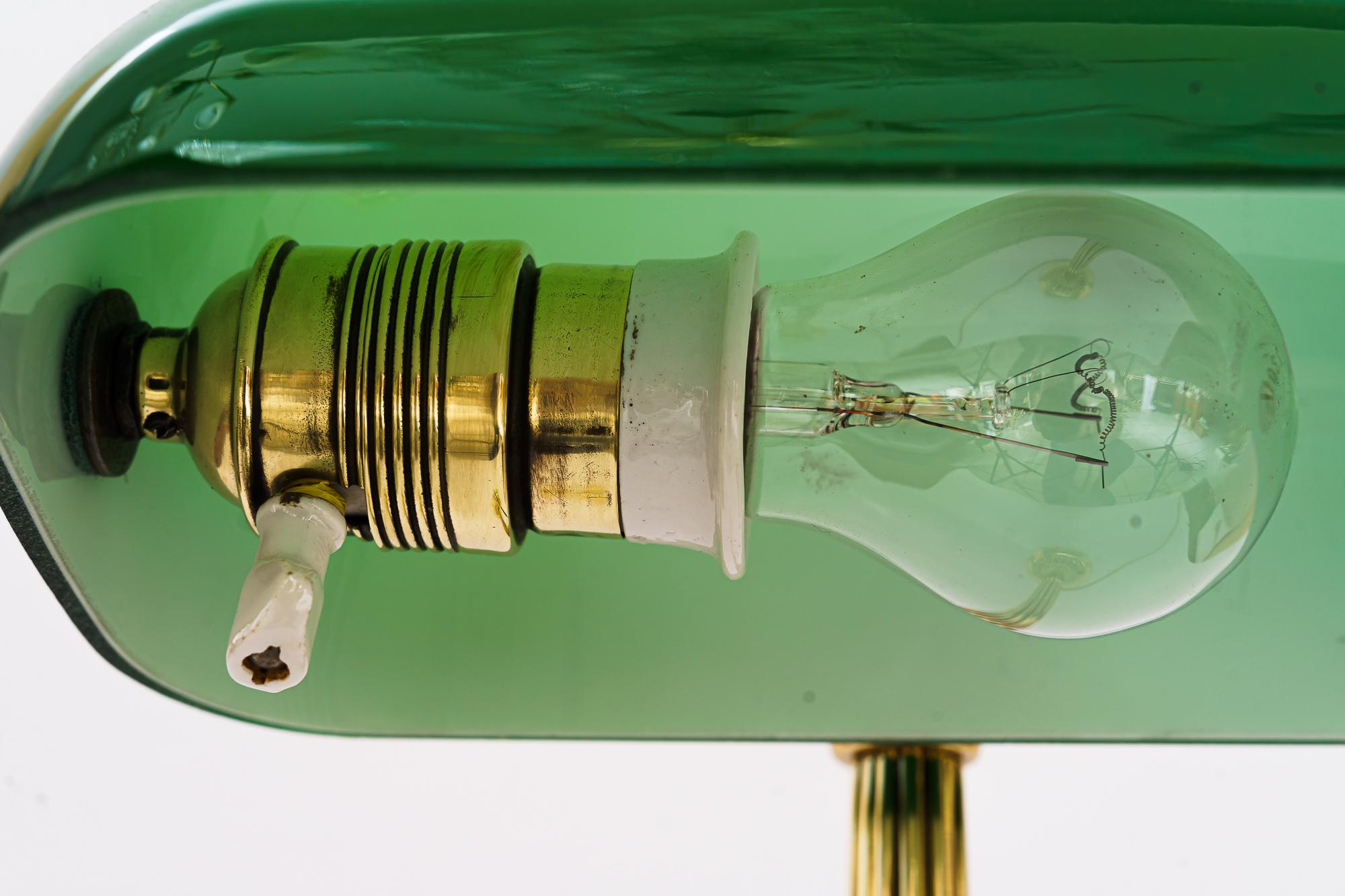 Lacquered Art Deco Banker Table Lamp with Green Glass Shade Vienna Around, 1920s