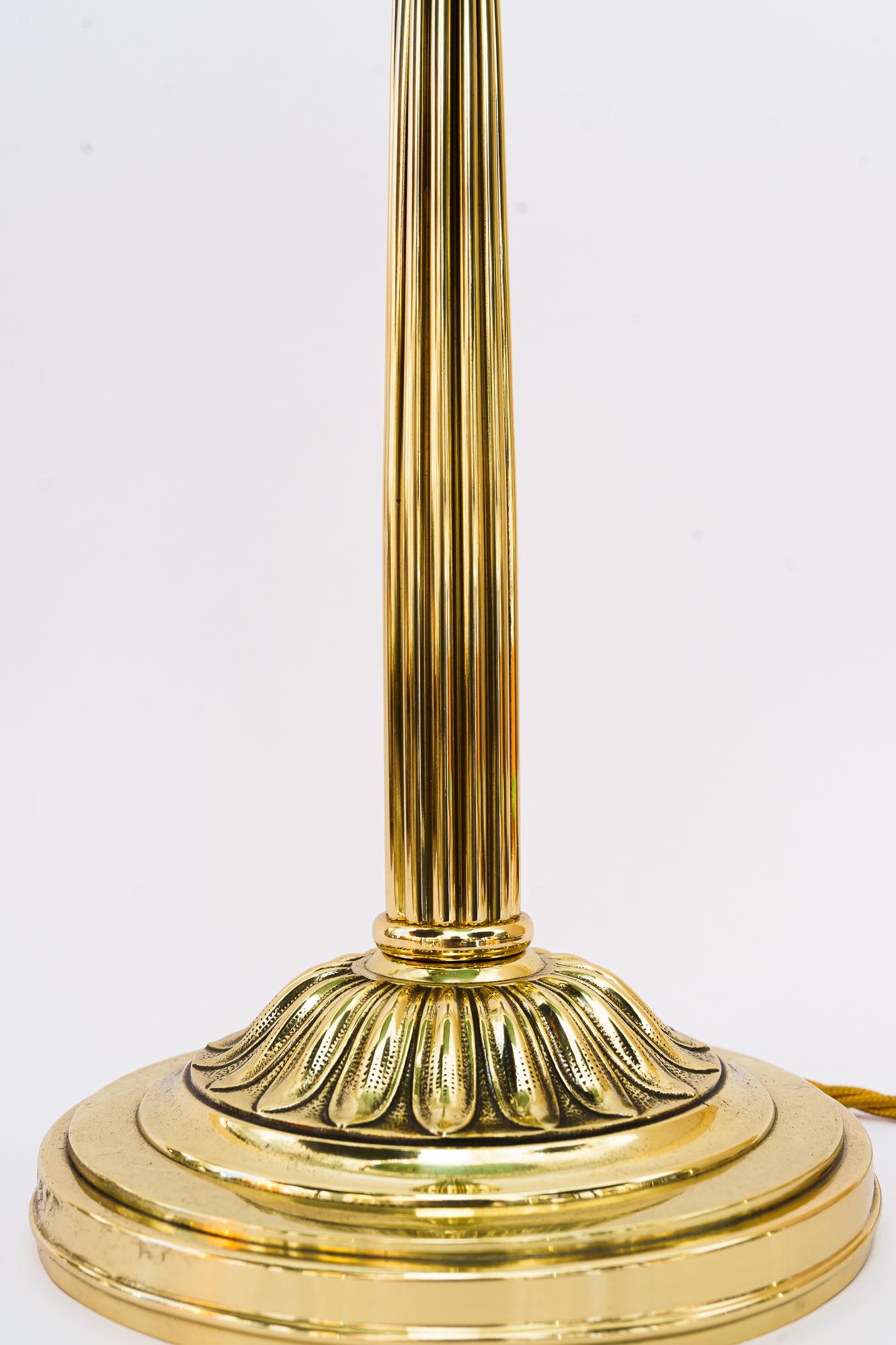 Brass Art Deco Banker Table Lamp with Green Glass Shade Vienna Around, 1920s