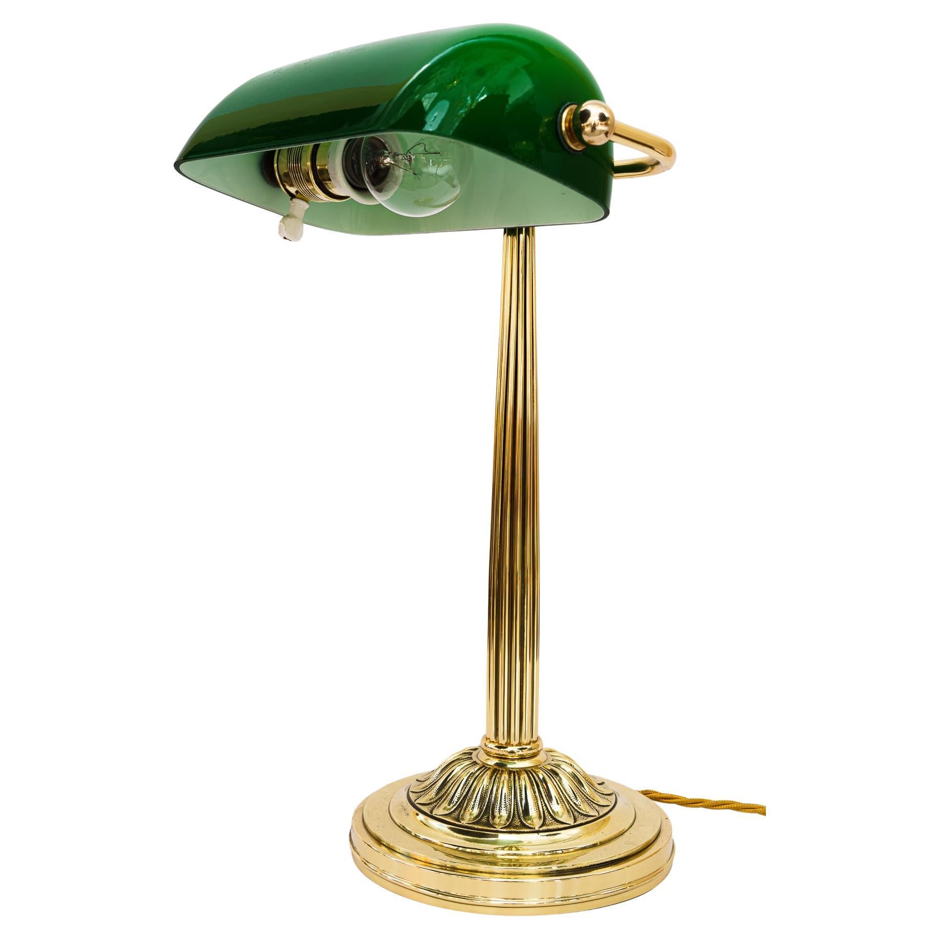 Art Deco Banker Table Lamp with Green Glass Shade Vienna Around, 1920s