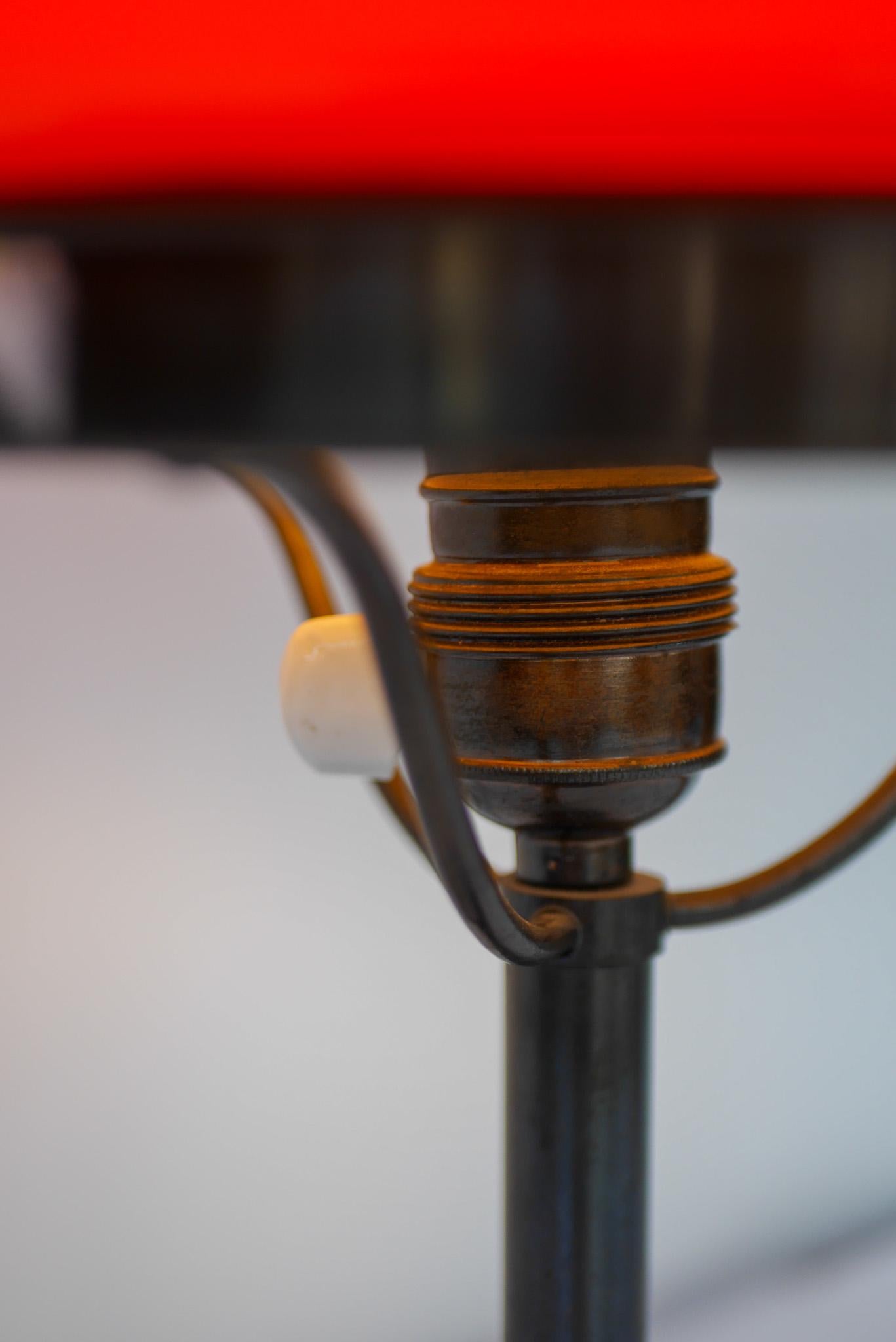 Art Deco Banker's Desk Lamp style with red mushroom glass dome, Sweden 5