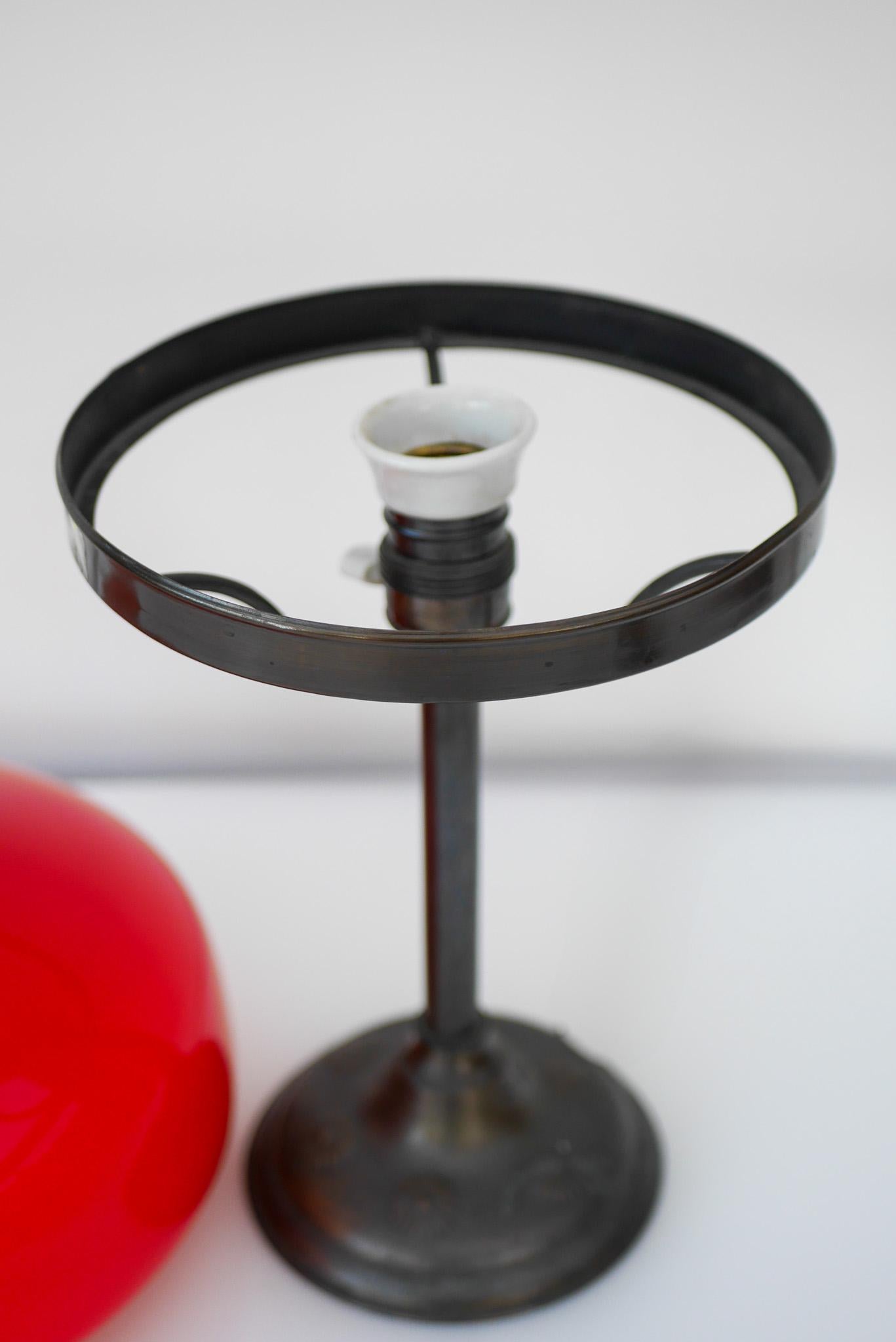 Art Deco Banker's Desk Lamp style with red mushroom glass dome, Sweden 1