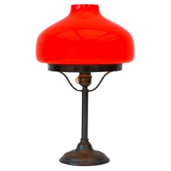 Art Deco Banker's Desk Lamp style with red mushroom glass dome, Sweden