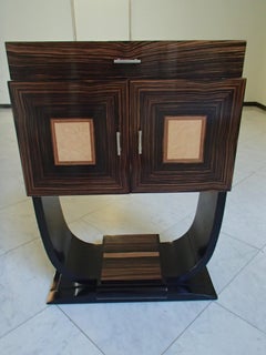 Art Deco Bar Black and Ebene de Macassar Veneer Inside Orange Glass Base