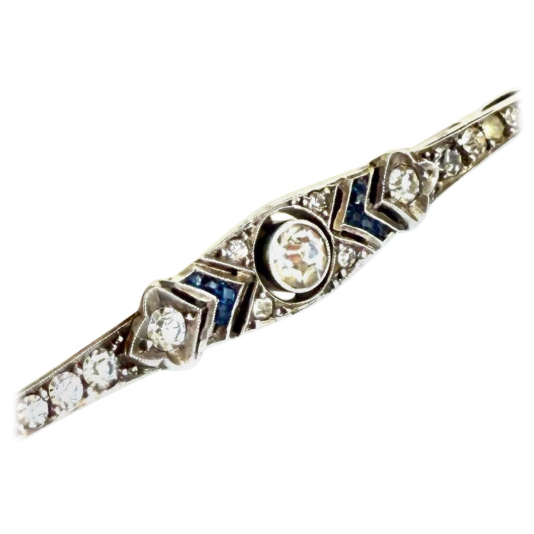 Art Deco Stabbrosche mit blauen und pastellfarbenen Steinen, 925er Sterlingsilber, 1920er Jahre