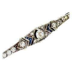 Art Deco bar brooch with blue and paste stones, 925 sterling silver, 1920’s