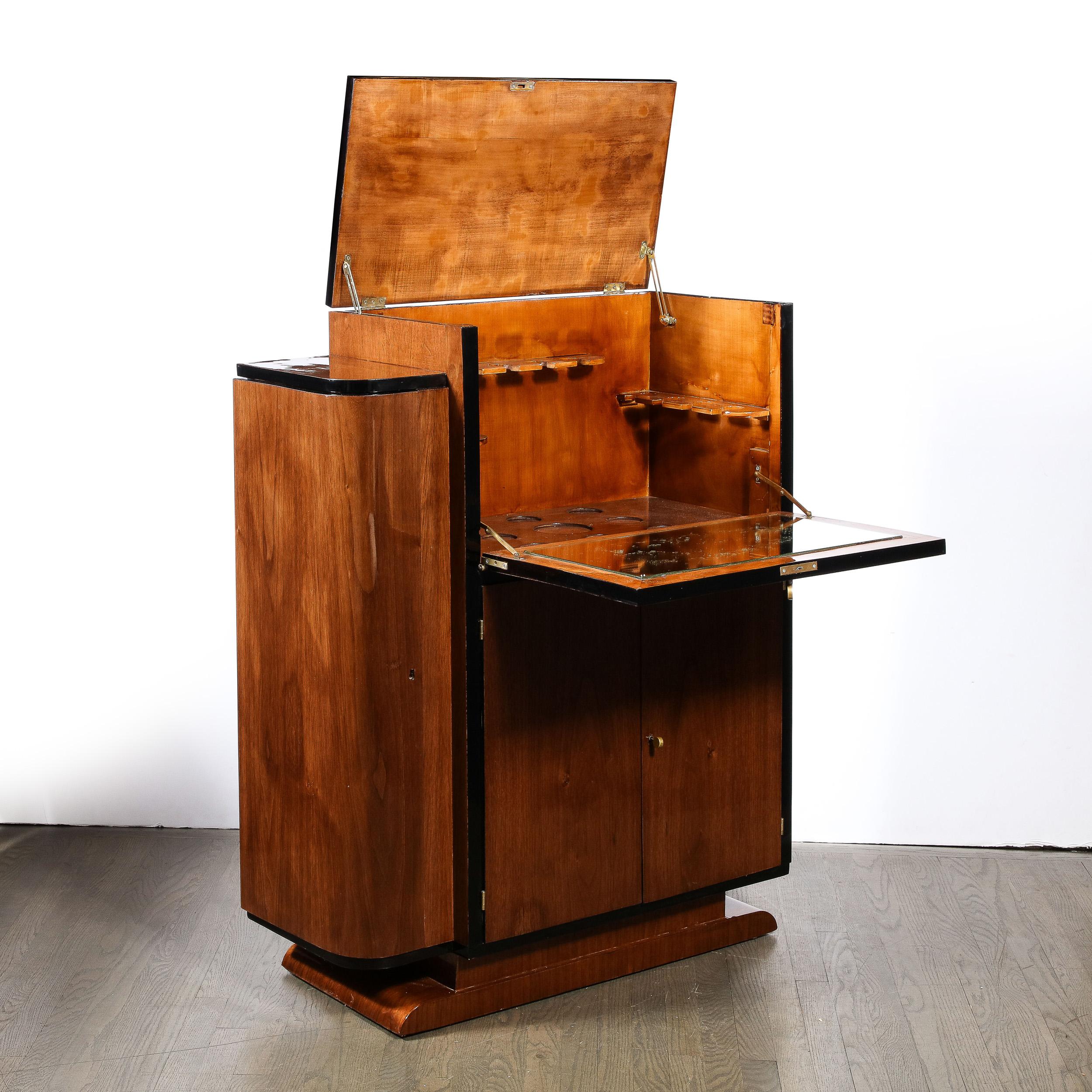 Art Deco  Bar Cabinet in Book-Matched Walnut with Black Lacquer Accents 5
