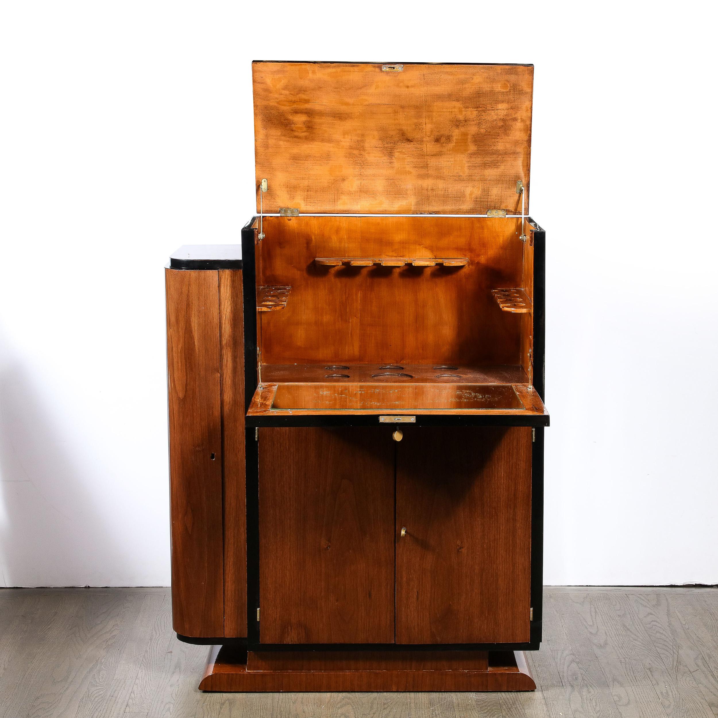 Art Deco  Bar Cabinet in Book-Matched Walnut with Black Lacquer Accents 6