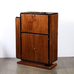Art Deco  Bar Cabinet in Book-Matched Walnut with Black Lacquer Accents
