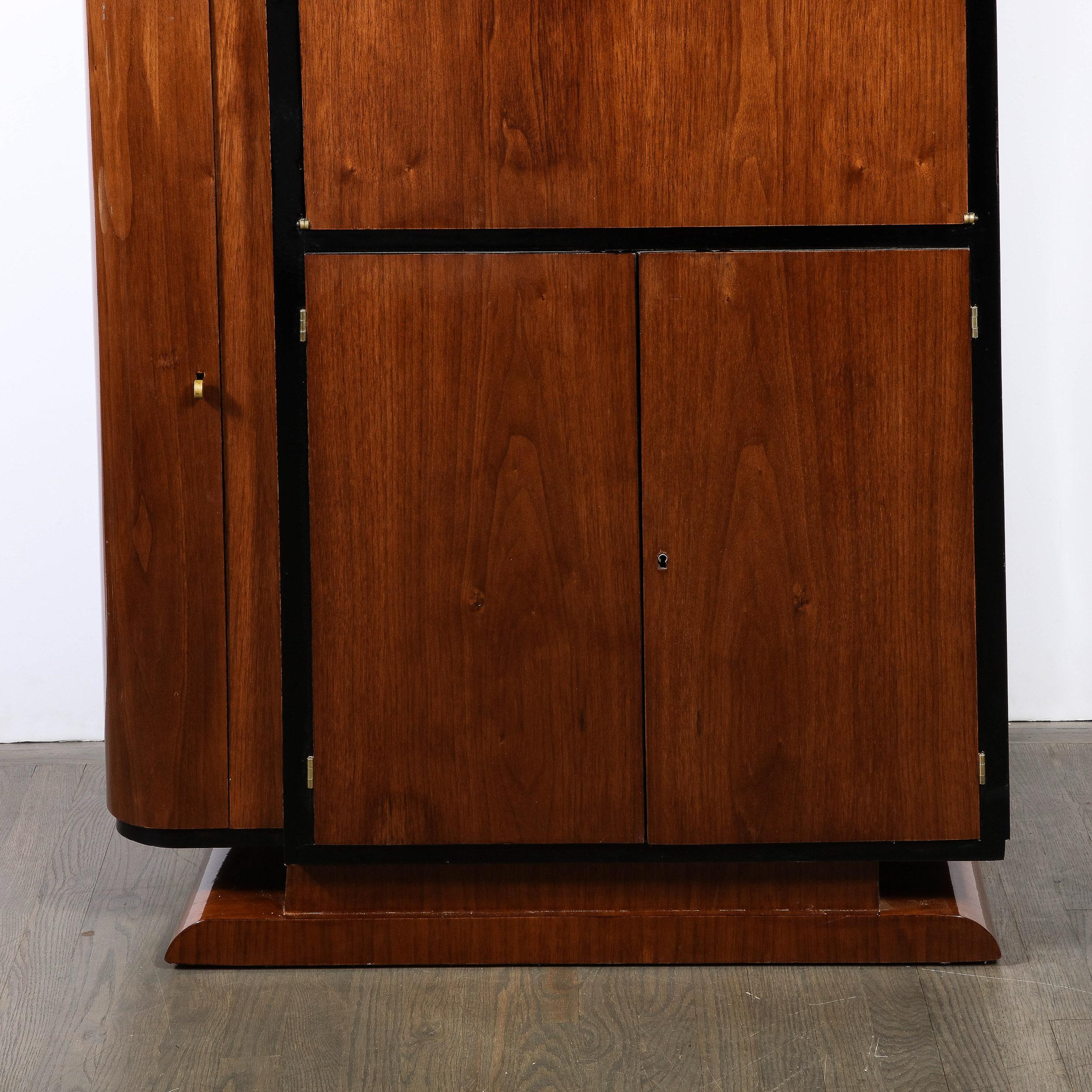 Art Deco  Bar Cabinet in Book-Matched Walnut with Black Lacquer Accents In Excellent Condition In New York, NY