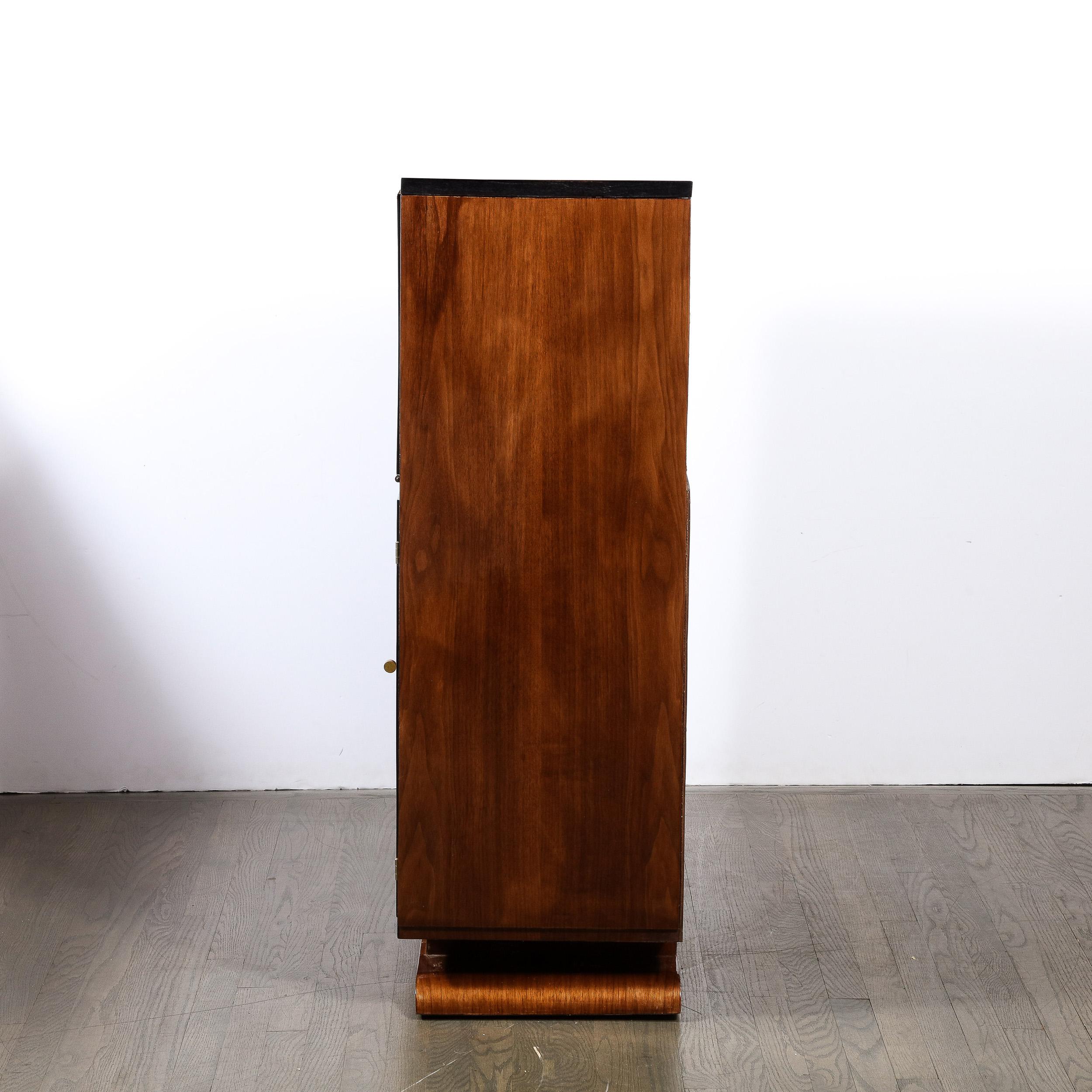 Art Deco  Bar Cabinet in Book-Matched Walnut with Black Lacquer Accents 1