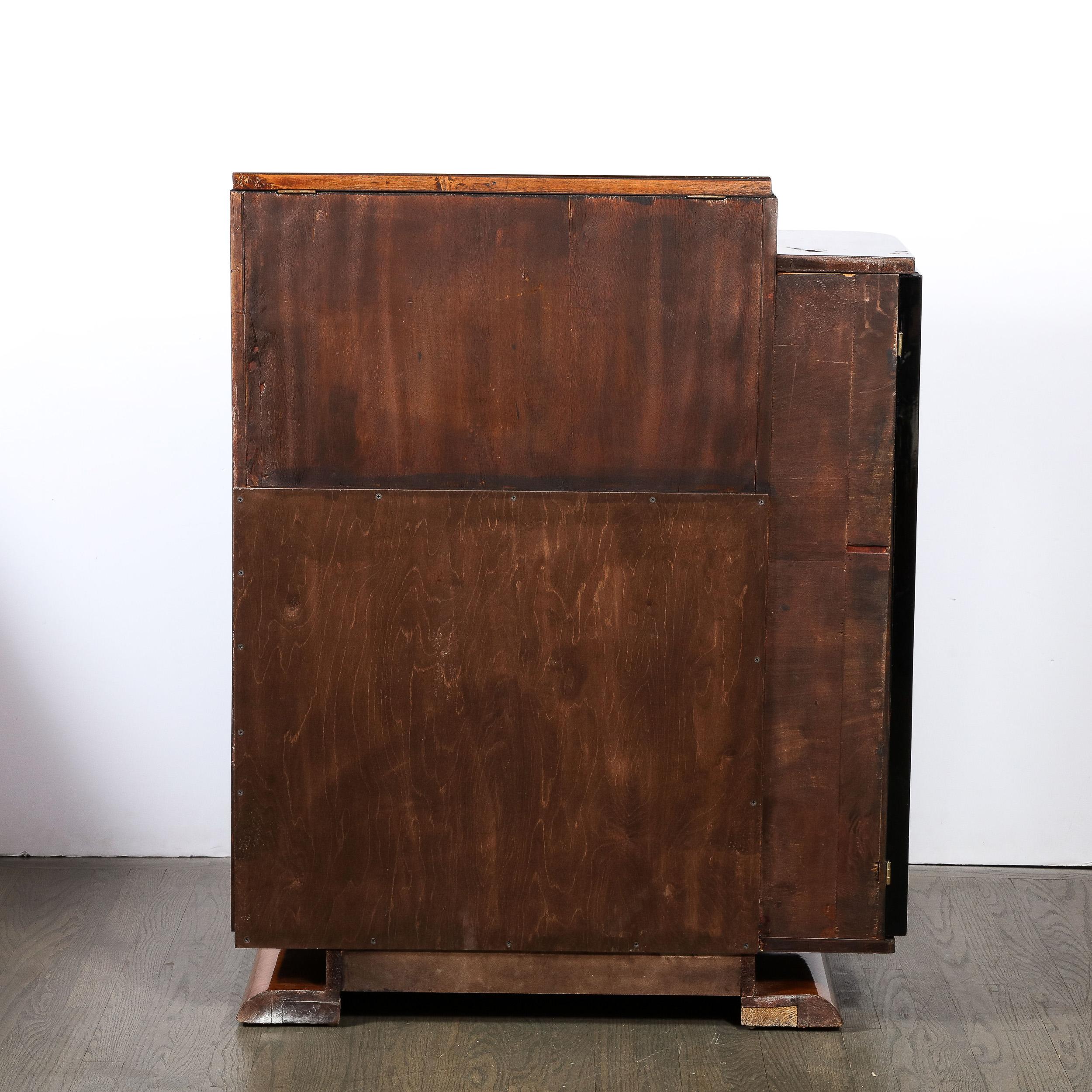 Art Deco  Bar Cabinet in Book-Matched Walnut with Black Lacquer Accents 2