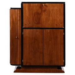 Art Deco  Bar Cabinet in Book-Matched Walnut with Black Lacquer Accents