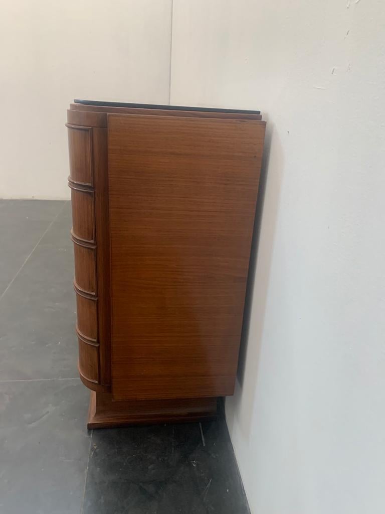 Art Deco Bar Cabinet in Rosewood and Parchment with Top in Black Glass For Sale 4