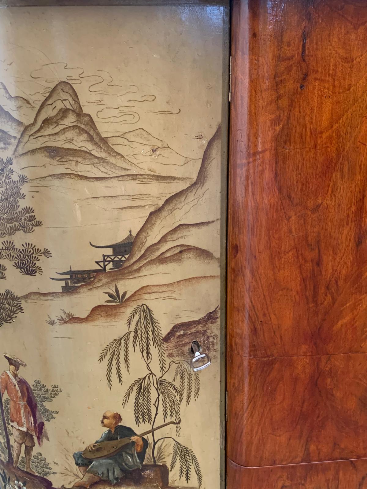 Mobile bar Art Déco in piuma di noce e lacca Chinoiserie, anni '30 in vendita 5