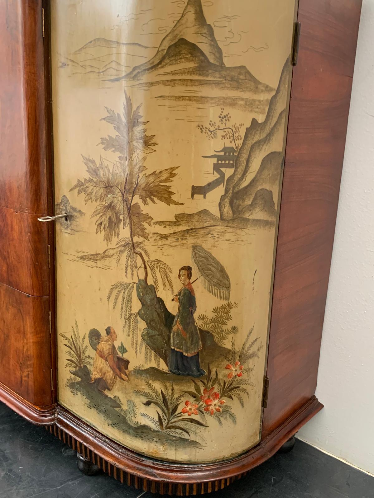 Mobile bar Art Déco in piuma di noce e lacca Chinoiserie, anni '30 in vendita 3