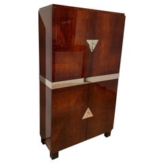 Barschrank im Art-déco-Stil, Palisanderfurnier und Nickel, Frankreich, um 1940