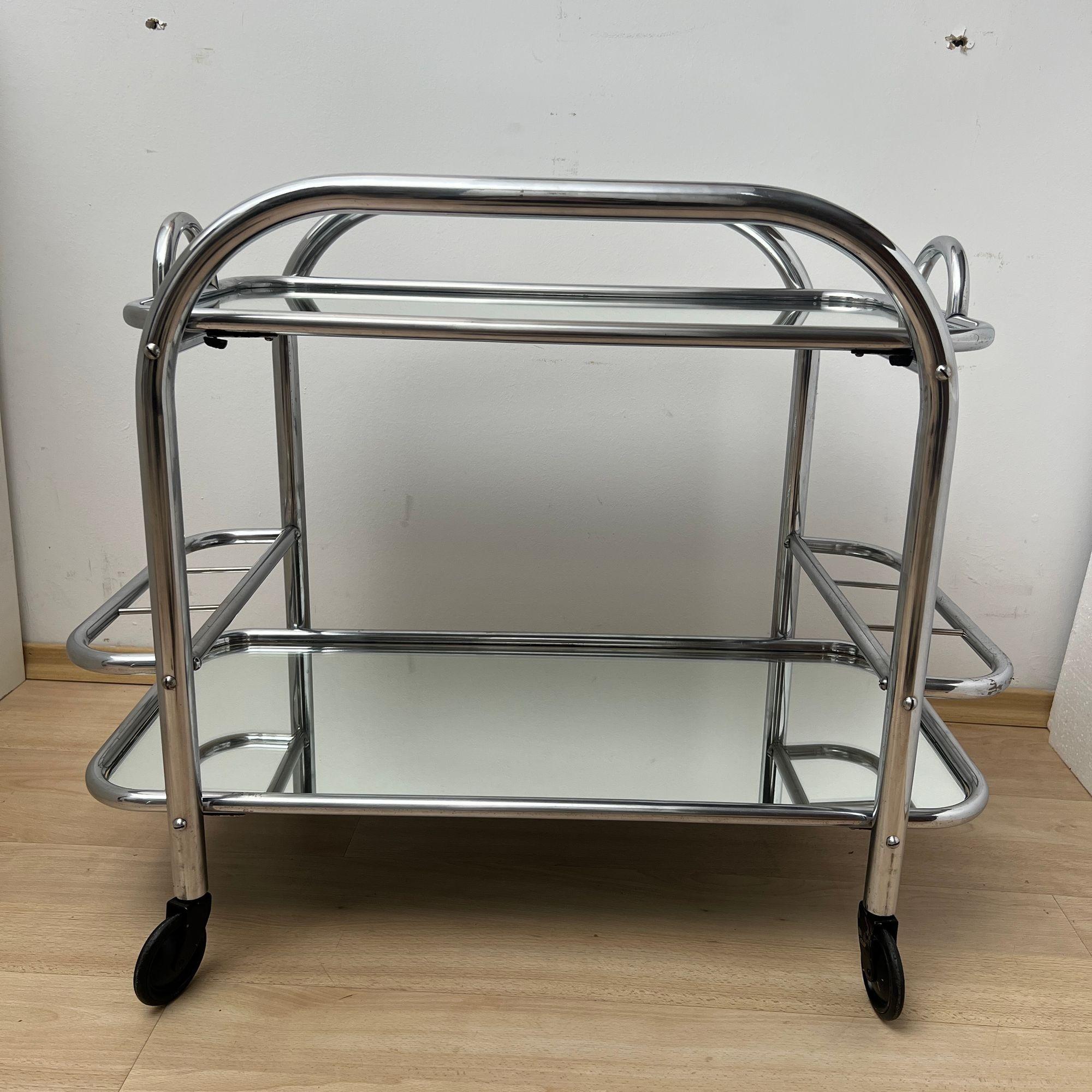 Art Deco Bar Cart by Robert Mallet-Stevens, Chromed Steel, France circa 1925 For Sale 5