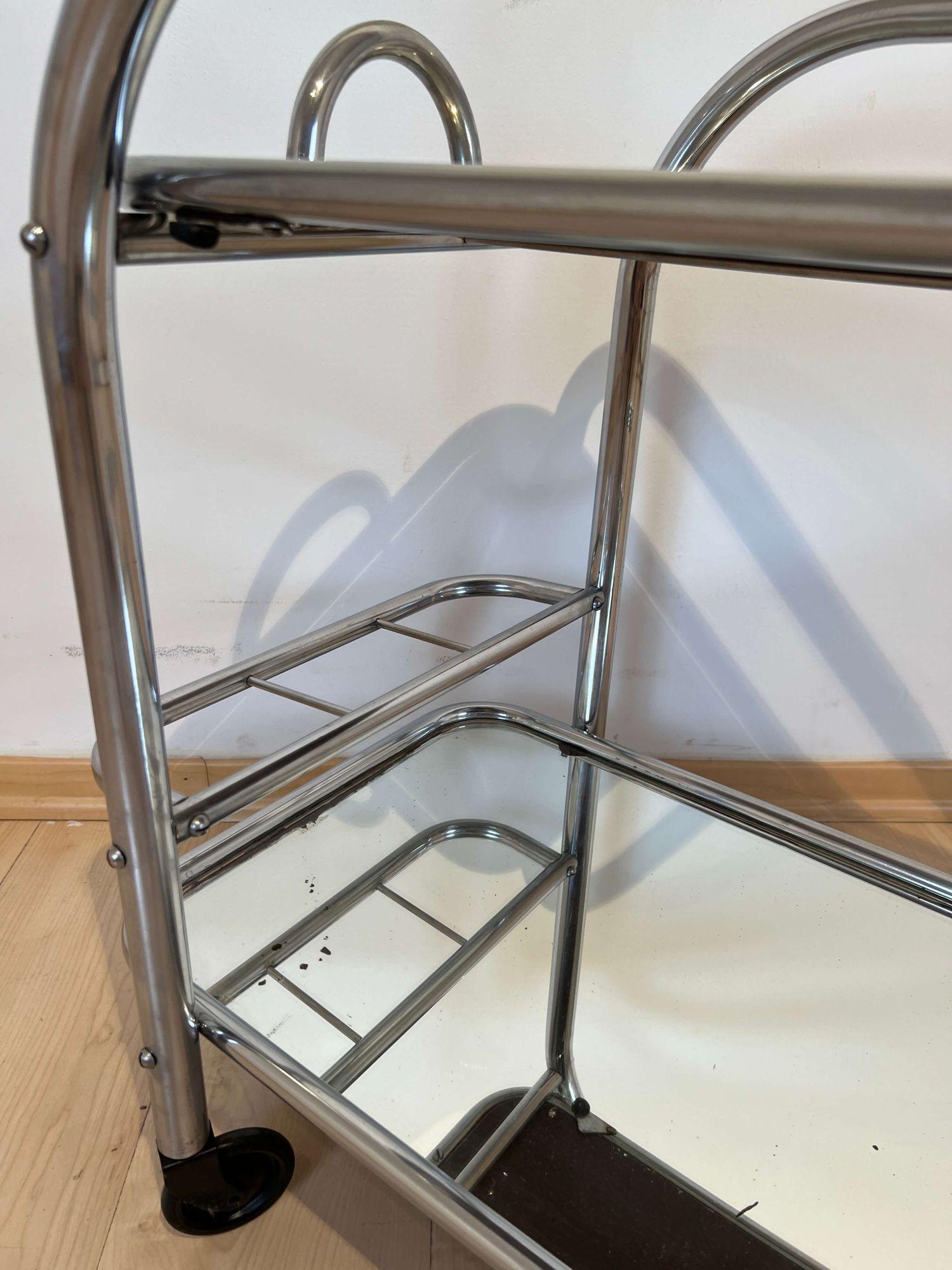 Art Deco Bar Cart by Robert Mallet-Stevens, Chromed Steel, France circa 1925 For Sale 6