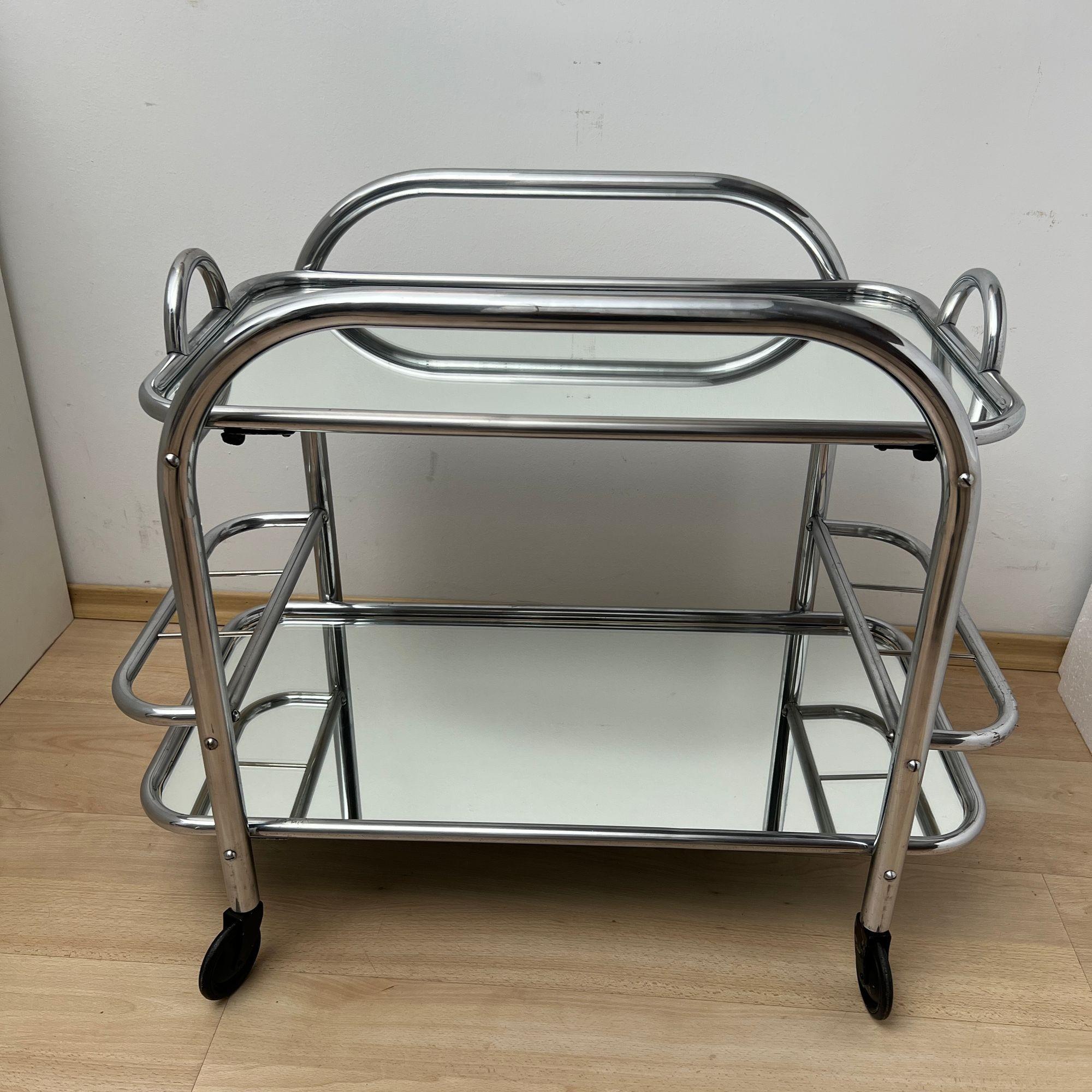 Art Deco Bar Cart by Robert Mallet-Stevens, Chromed Steel, France circa 1925 For Sale 6