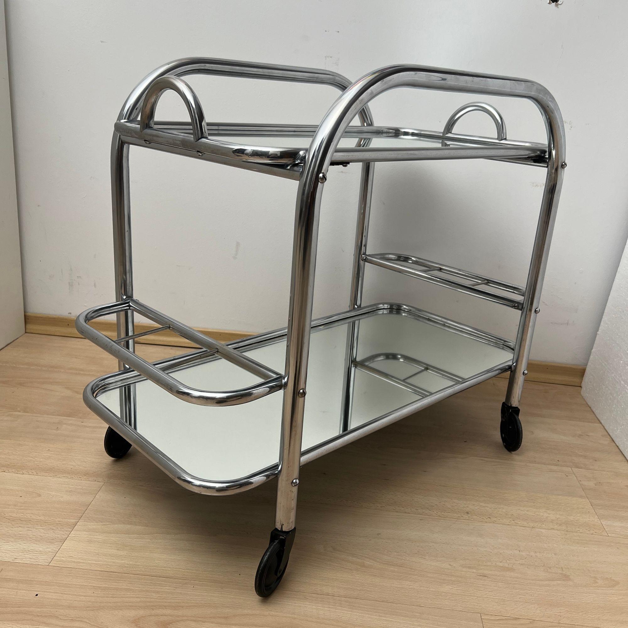 Art Deco Bar Cart by Robert Mallet-Stevens, Chromed Steel, France circa 1925 For Sale 7