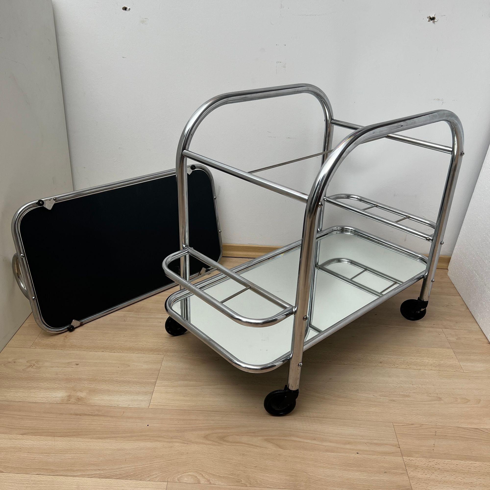 Art Deco Bar Cart by Robert Mallet-Stevens, Chromed Steel, France circa 1925 For Sale 8