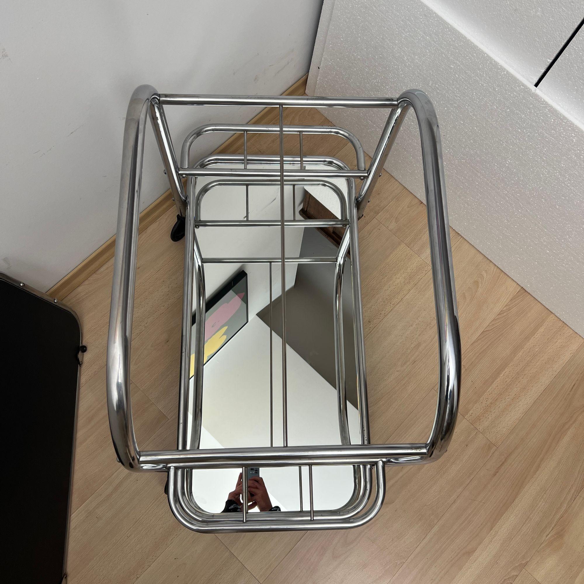 Art Deco Bar Cart by Robert Mallet-Stevens, Chromed Steel, France circa 1925 For Sale 9