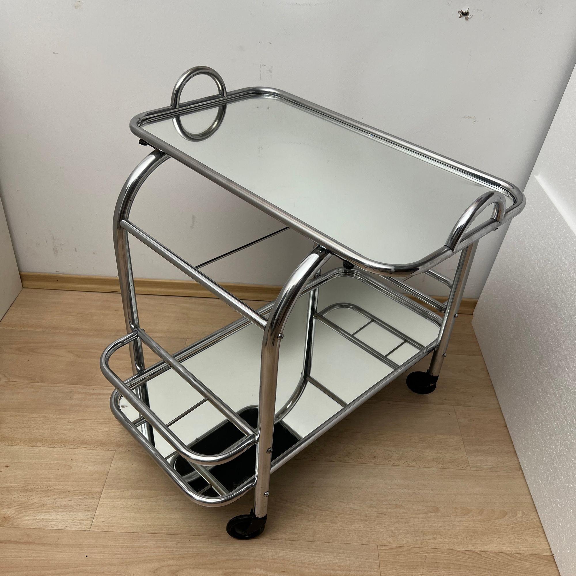 Art Deco Bar Cart by Robert Mallet-Stevens, Chromed Steel, France circa 1925 For Sale 10