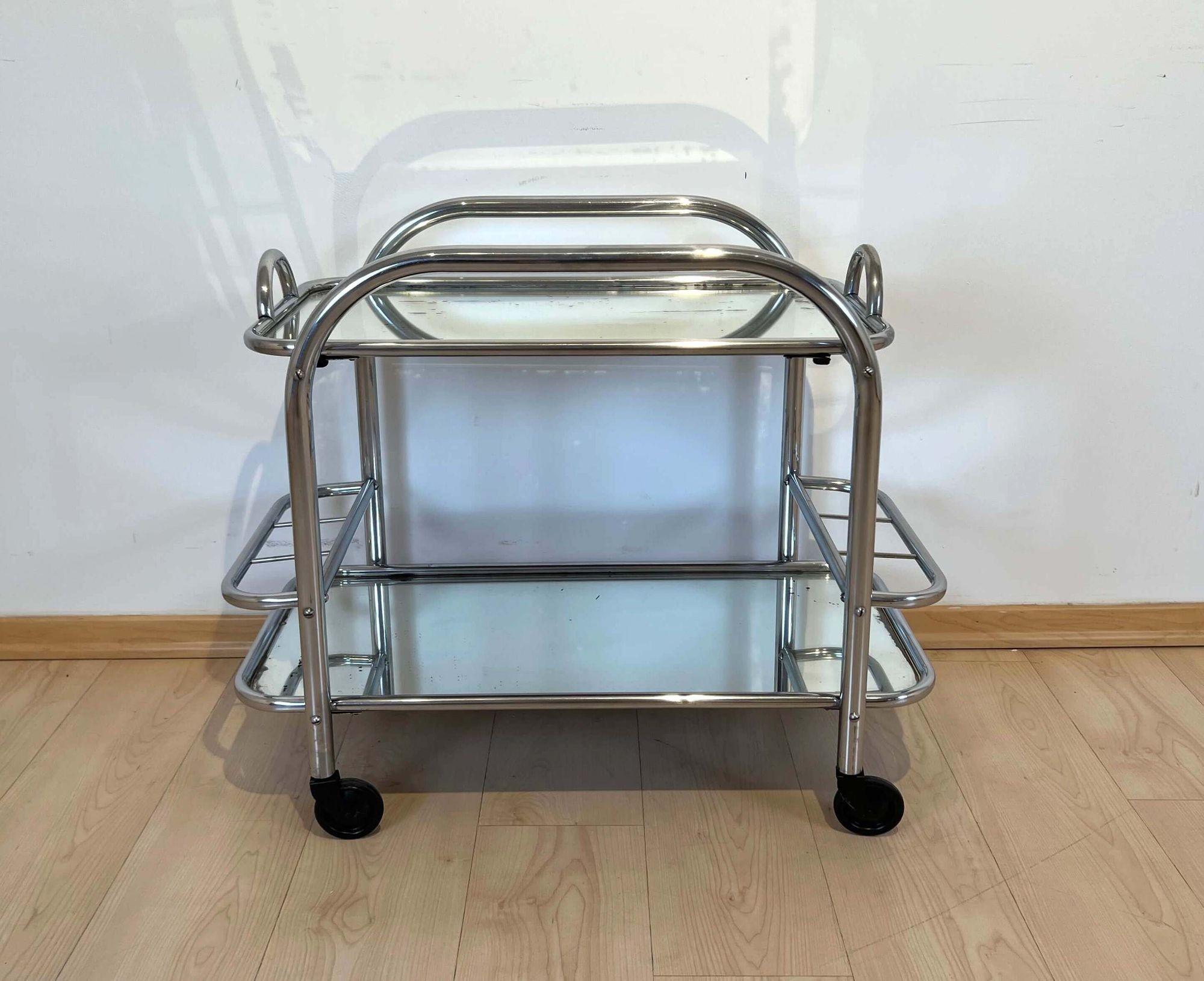 French Art Deco Bar Cart by Robert Mallet-Stevens, Chromed Steel, France circa 1925 For Sale