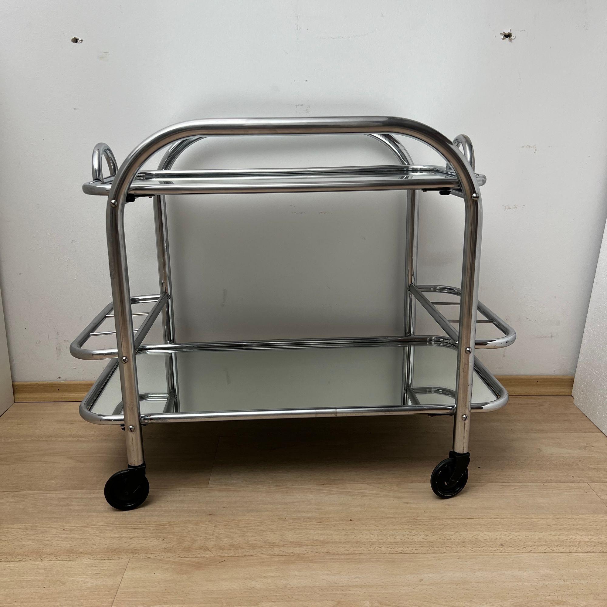 French Art Deco Bar Cart by Robert Mallet-Stevens, Chromed Steel, France circa 1925 For Sale