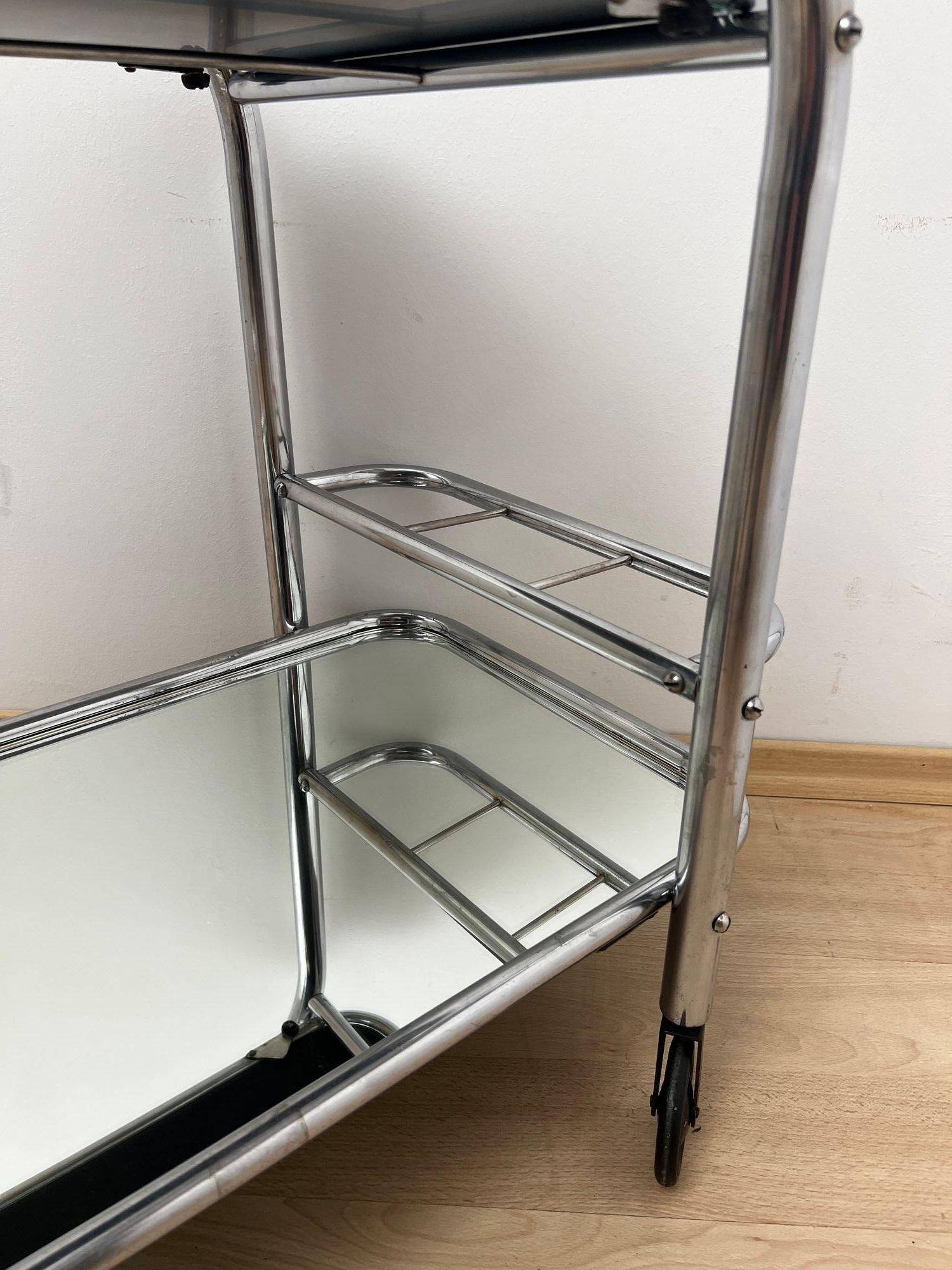 Art Deco Bar Cart by Robert Mallet-Stevens, Chromed Steel, France circa 1925 For Sale 2