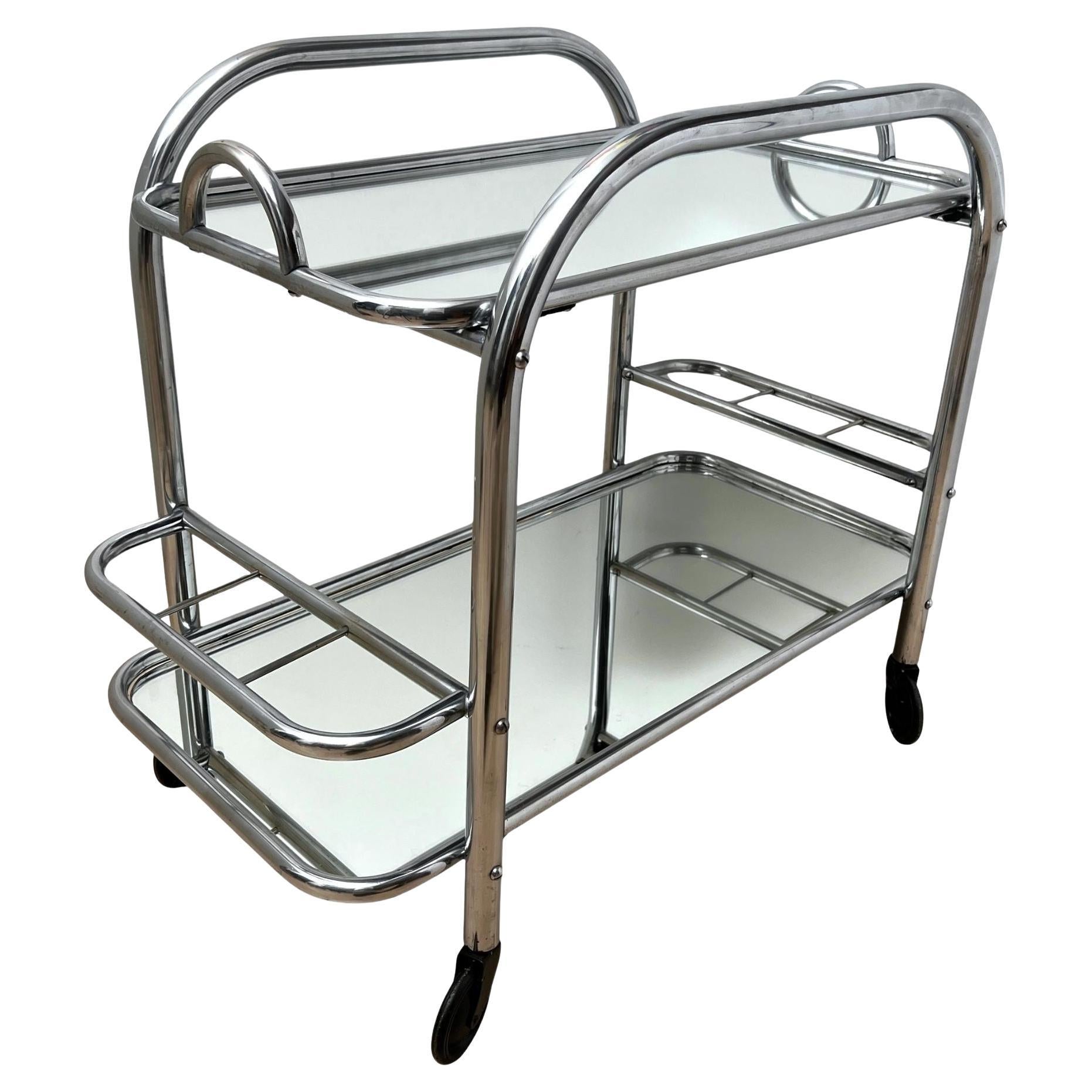 Art Deco Bar Cart by Robert Mallet-Stevens, Chromed Steel, France circa 1925