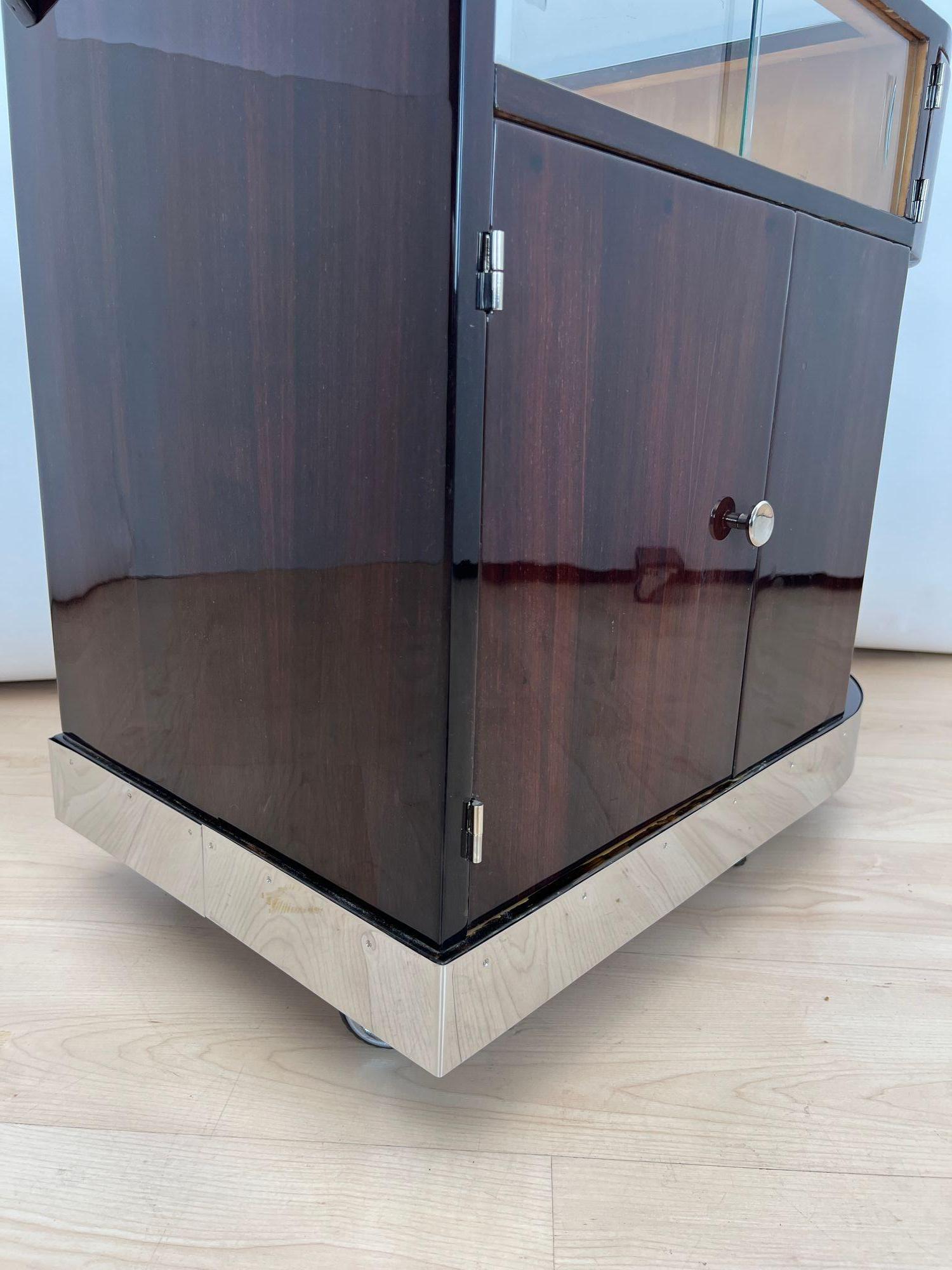 Art Deco Bar Cart in Lacquered Rosewood with Swivel Shelf, France circa 1930 For Sale 9