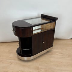 Carrello da bar Art Deco in palissandro laccato con ripiano girevole, Francia 1930 circa