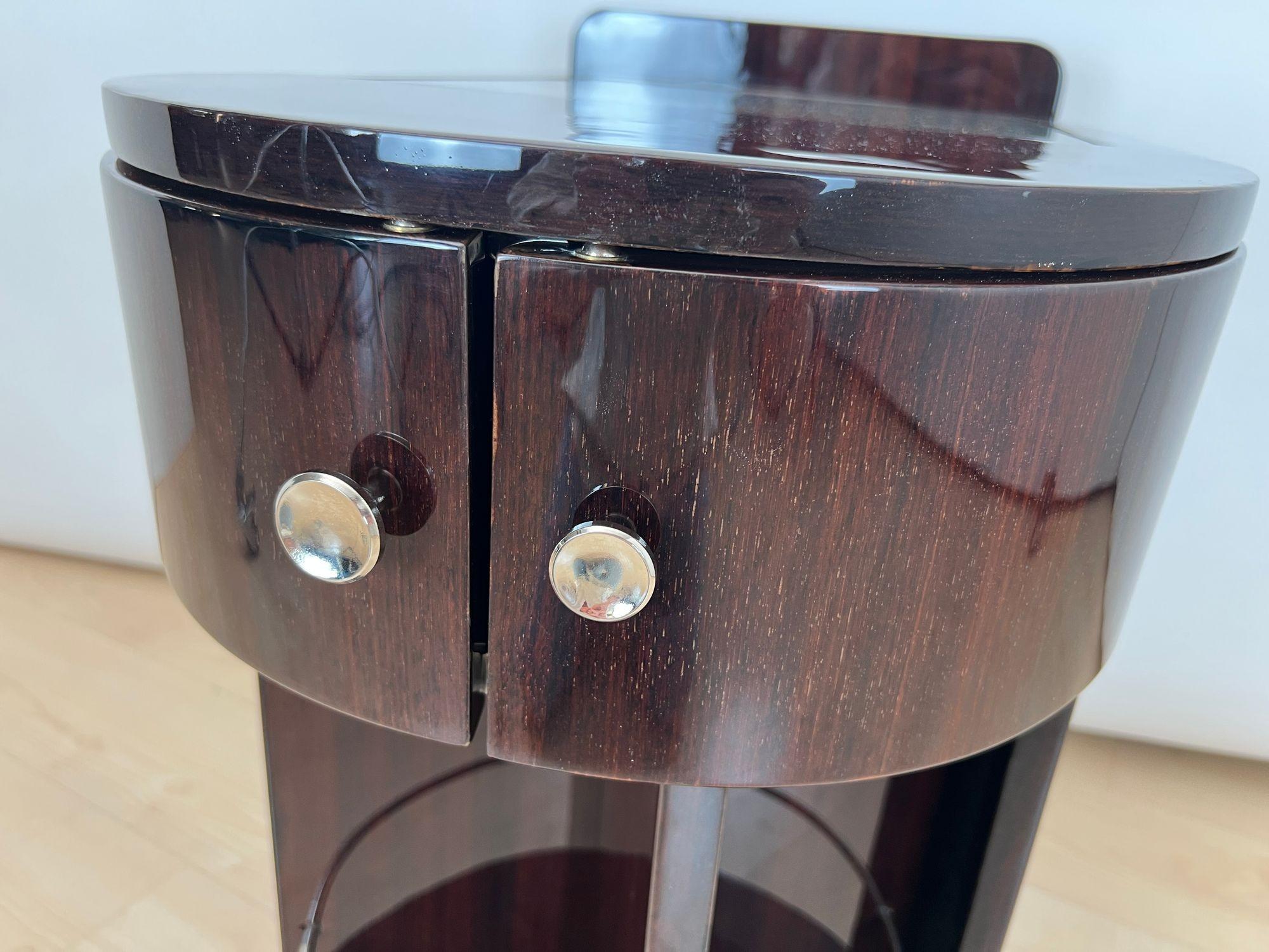 Art Deco Bar Cart in Lacquered Rosewood with Swivel Shelf, France circa 1930 For Sale 3