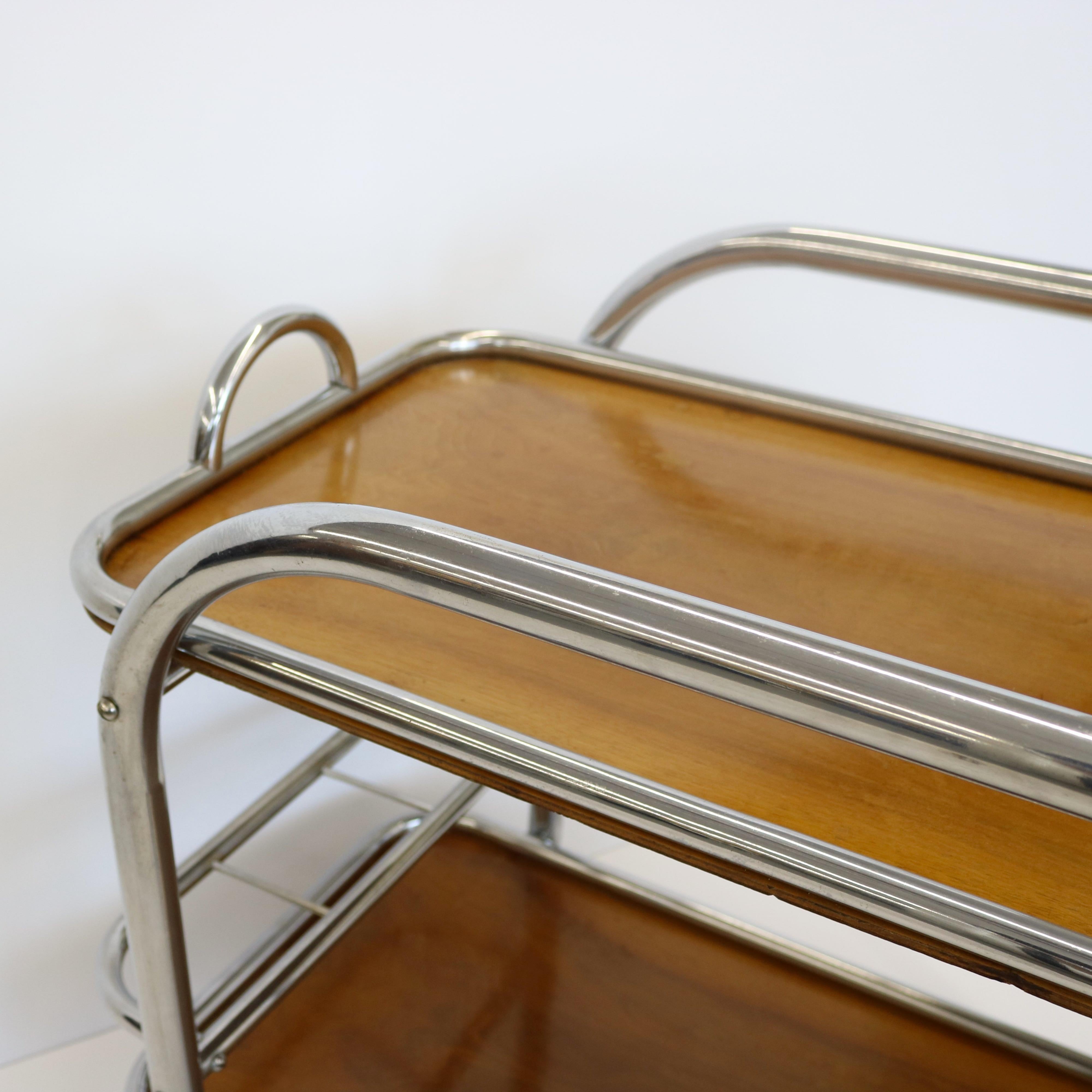 Art Deco Bar Cart Nickel and Wood, Robert Mallet-Stevens For Sale 5