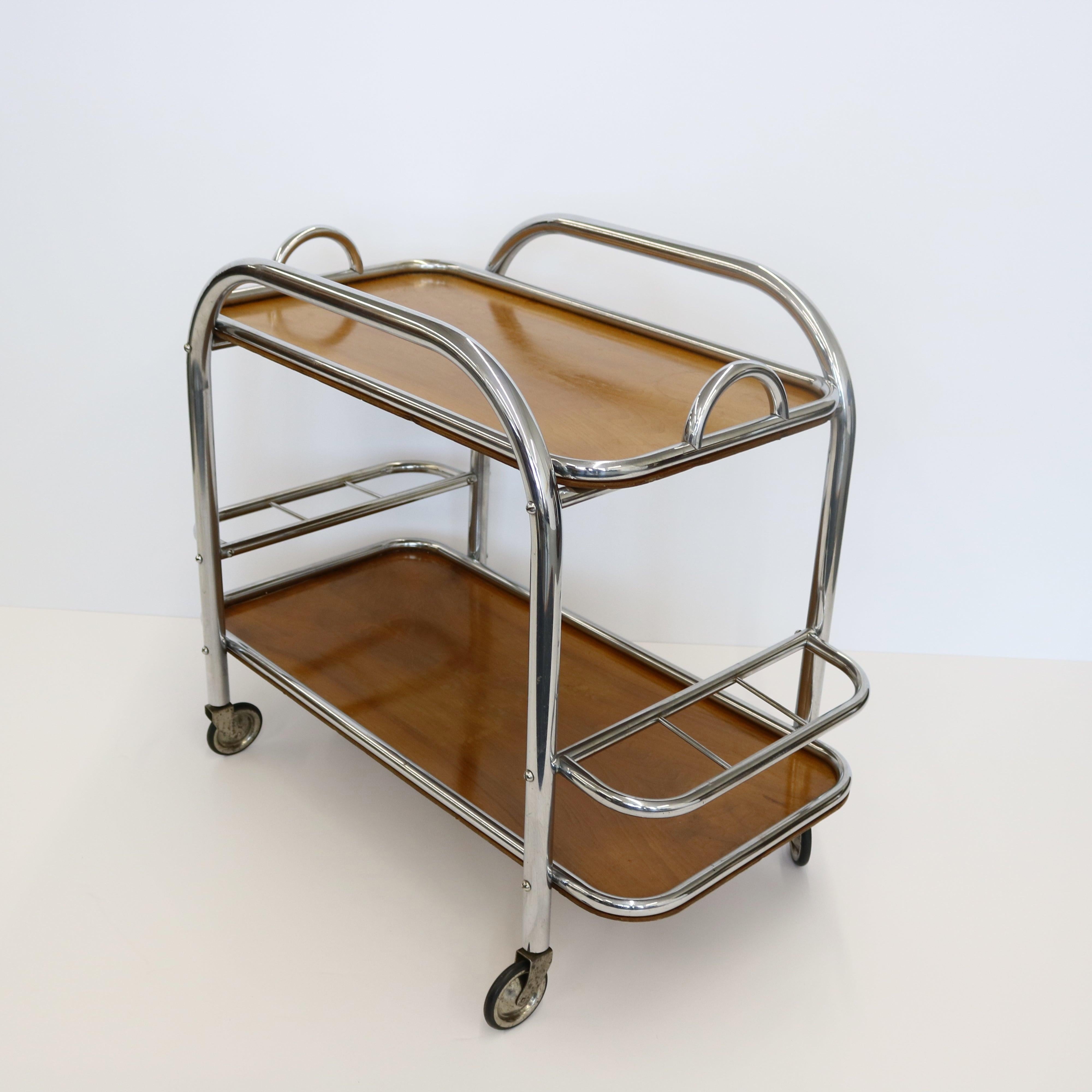 Art Deco Bar Cart Nickel and Wood, Robert Mallet-Stevens For Sale 6