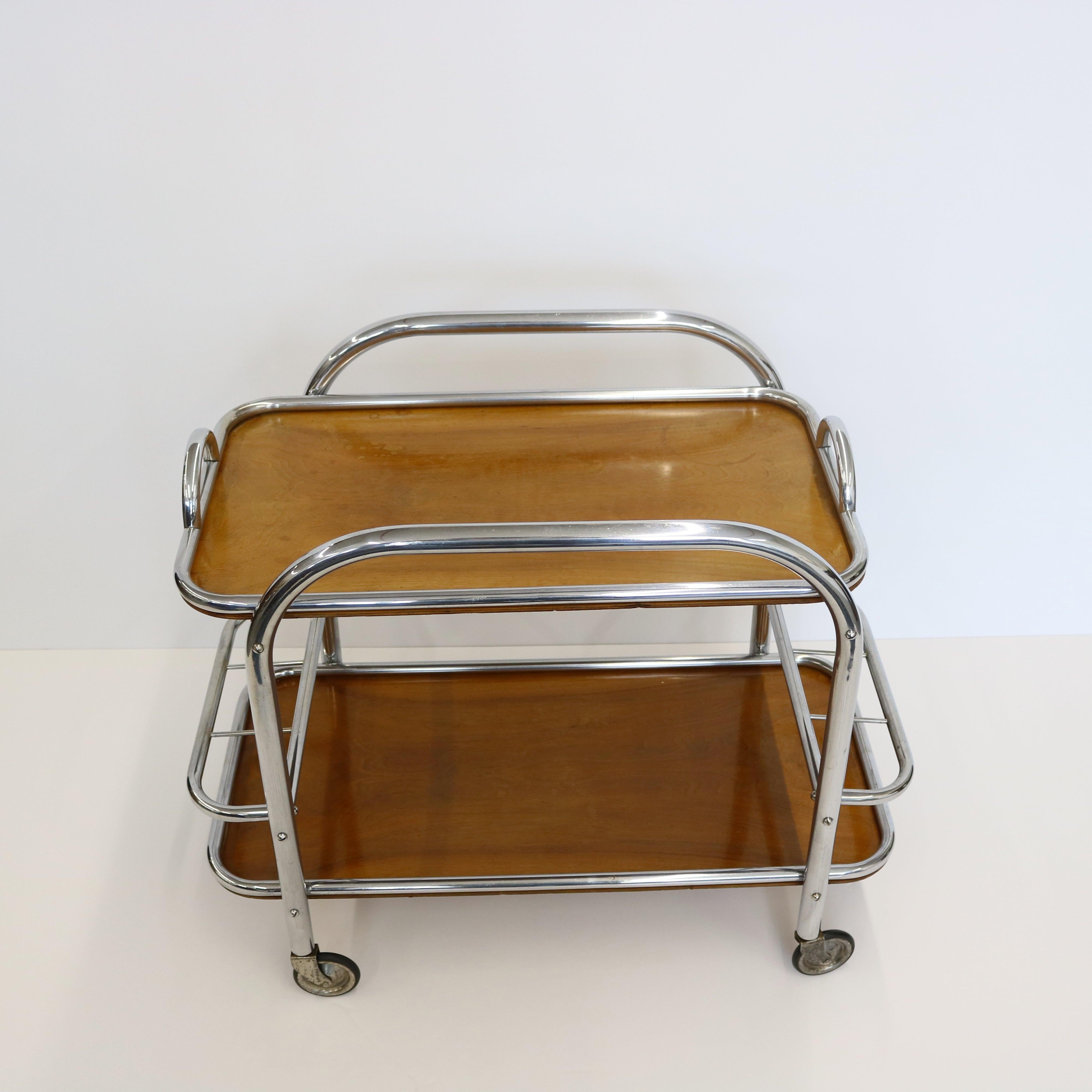 Art Deco Bar Cart Nickel and Wood, Robert Mallet-Stevens For Sale 1