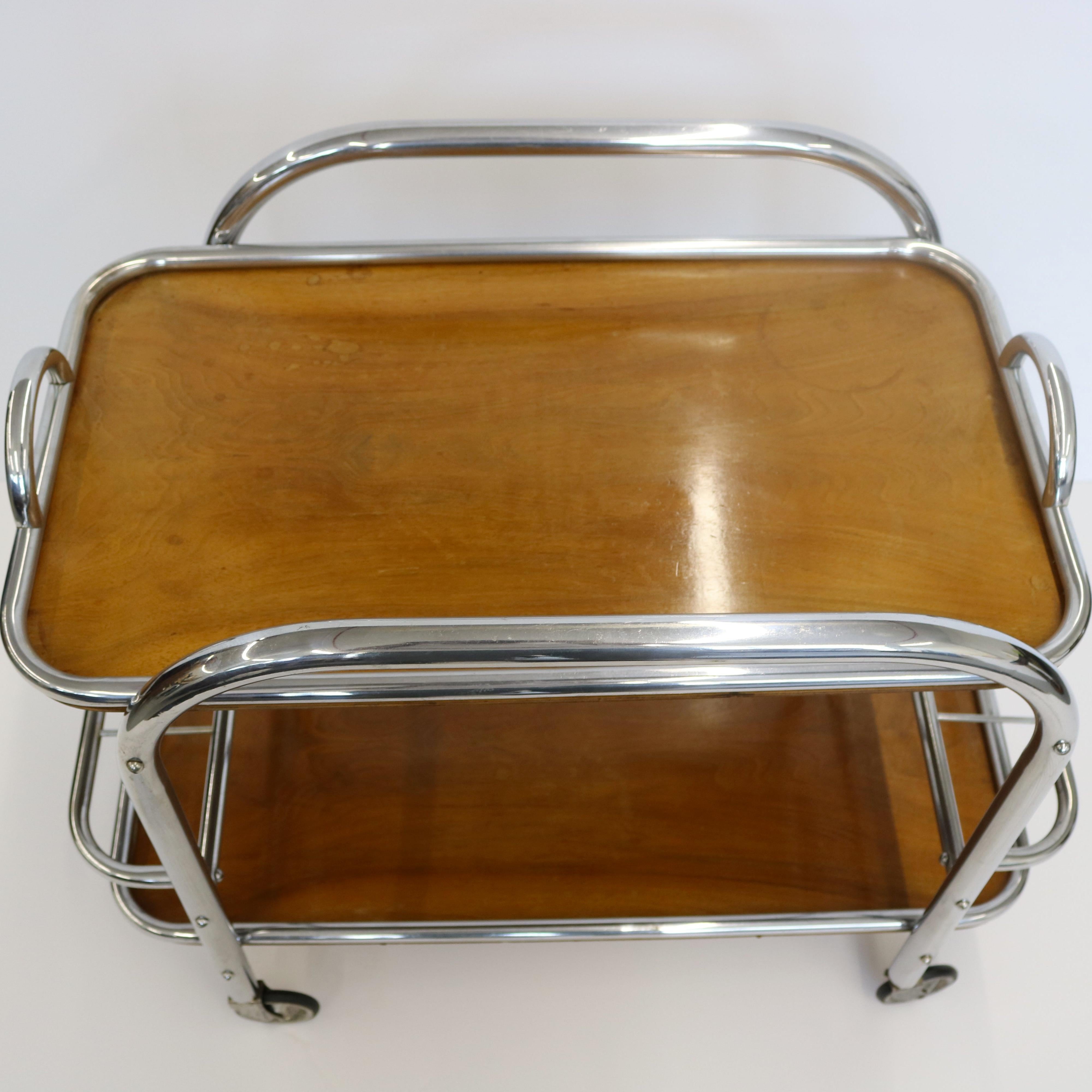 Art Deco Bar Cart Nickel and Wood, Robert Mallet-Stevens For Sale 2