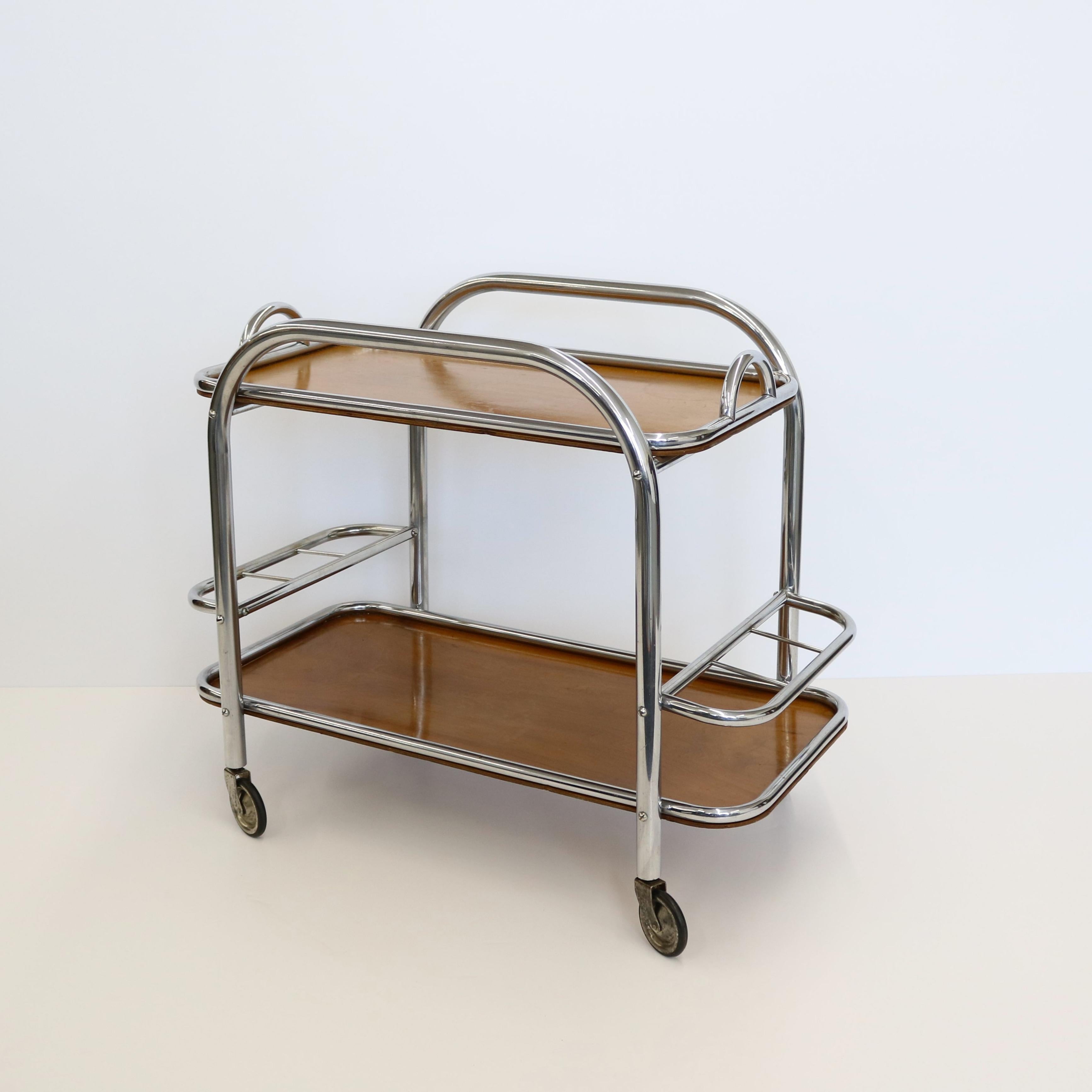 Art Deco Bar Cart Nickel and Wood, Robert Mallet-Stevens For Sale 3