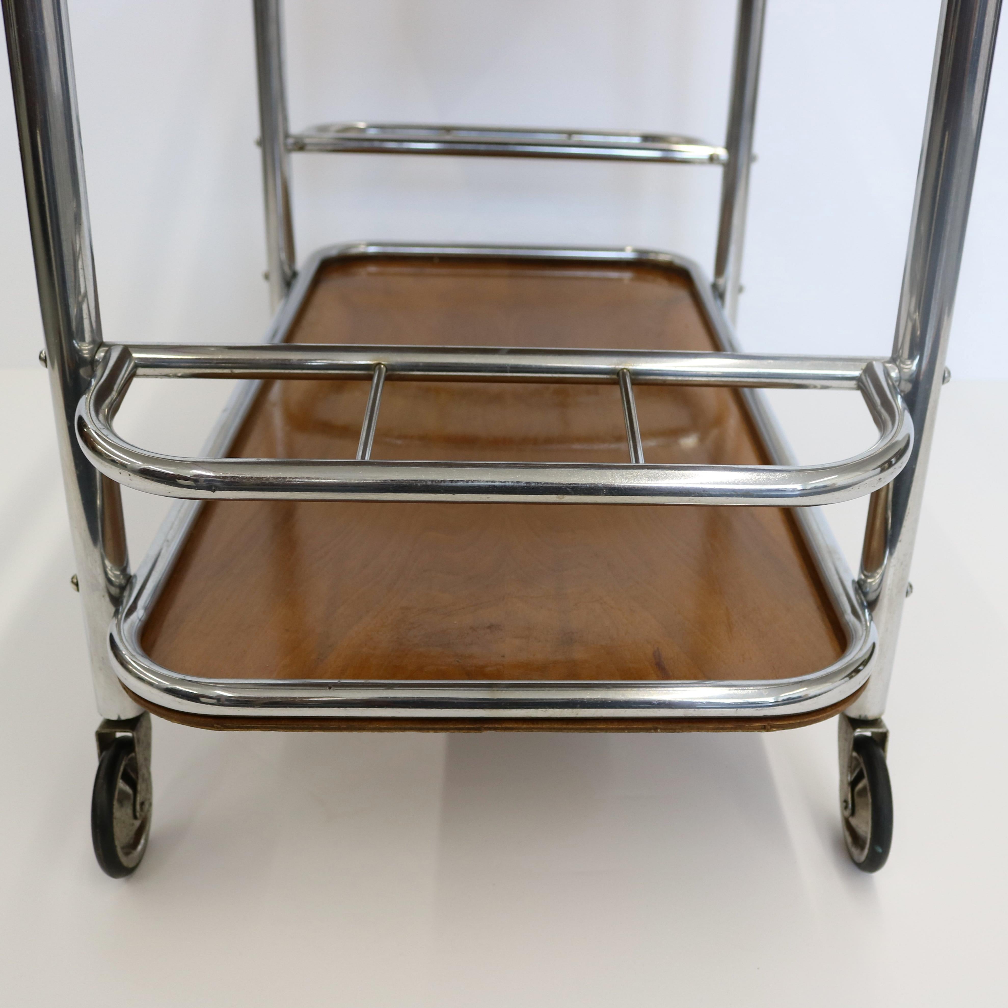 Art Deco Bar Cart Nickel and Wood, Robert Mallet-Stevens For Sale 4