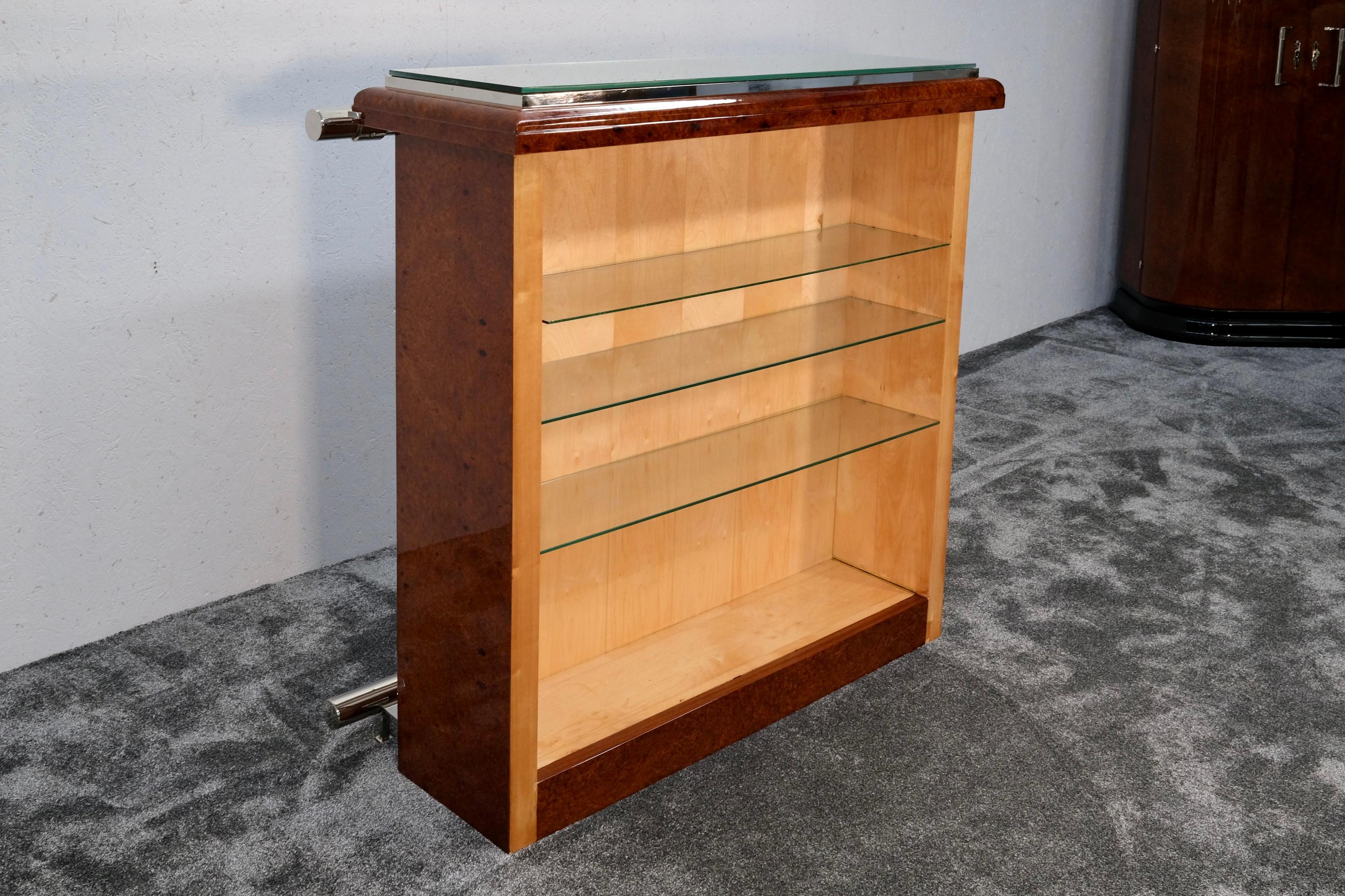Bancone da bar Art Deco, Francia anni '30 in Wood Wood, lacca, cromo, vetro in vendita 2